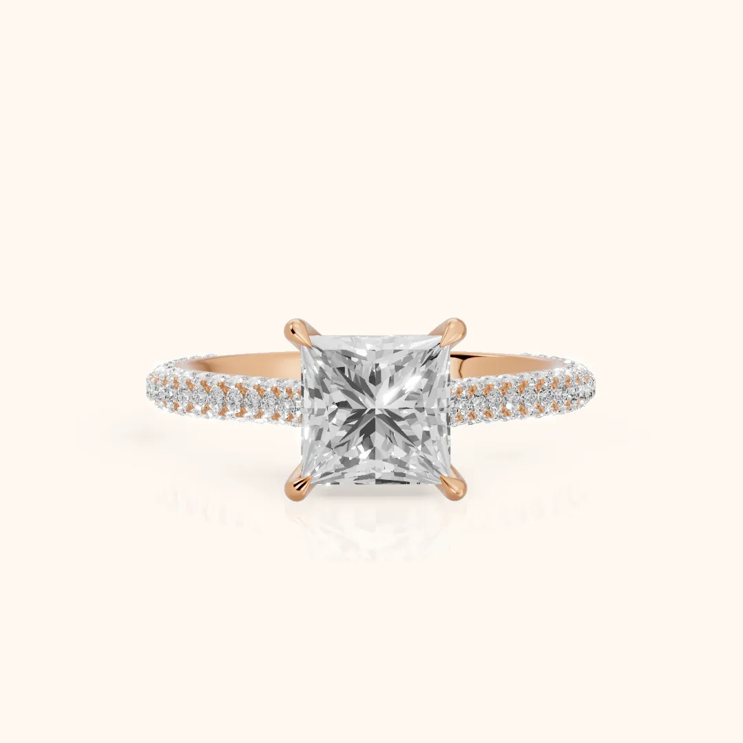 Della Hidden Halo Pavé Princess Diamond Engagement Ring in Rose Gold — view 2