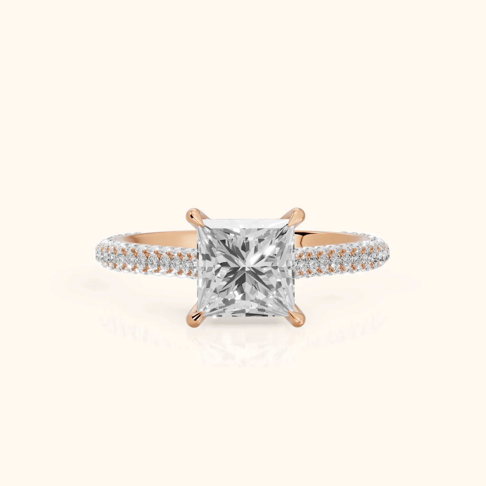 Della Hidden Halo Pavé Princess Diamond Engagement Ring in Rose Gold — view 1
