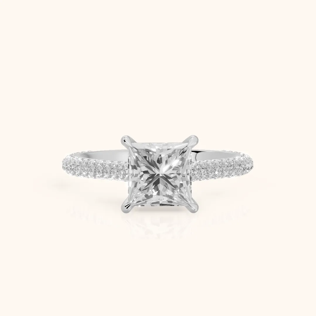 Della Hidden Halo Pavé Princess Diamond Engagement Ring in Silver — view 2