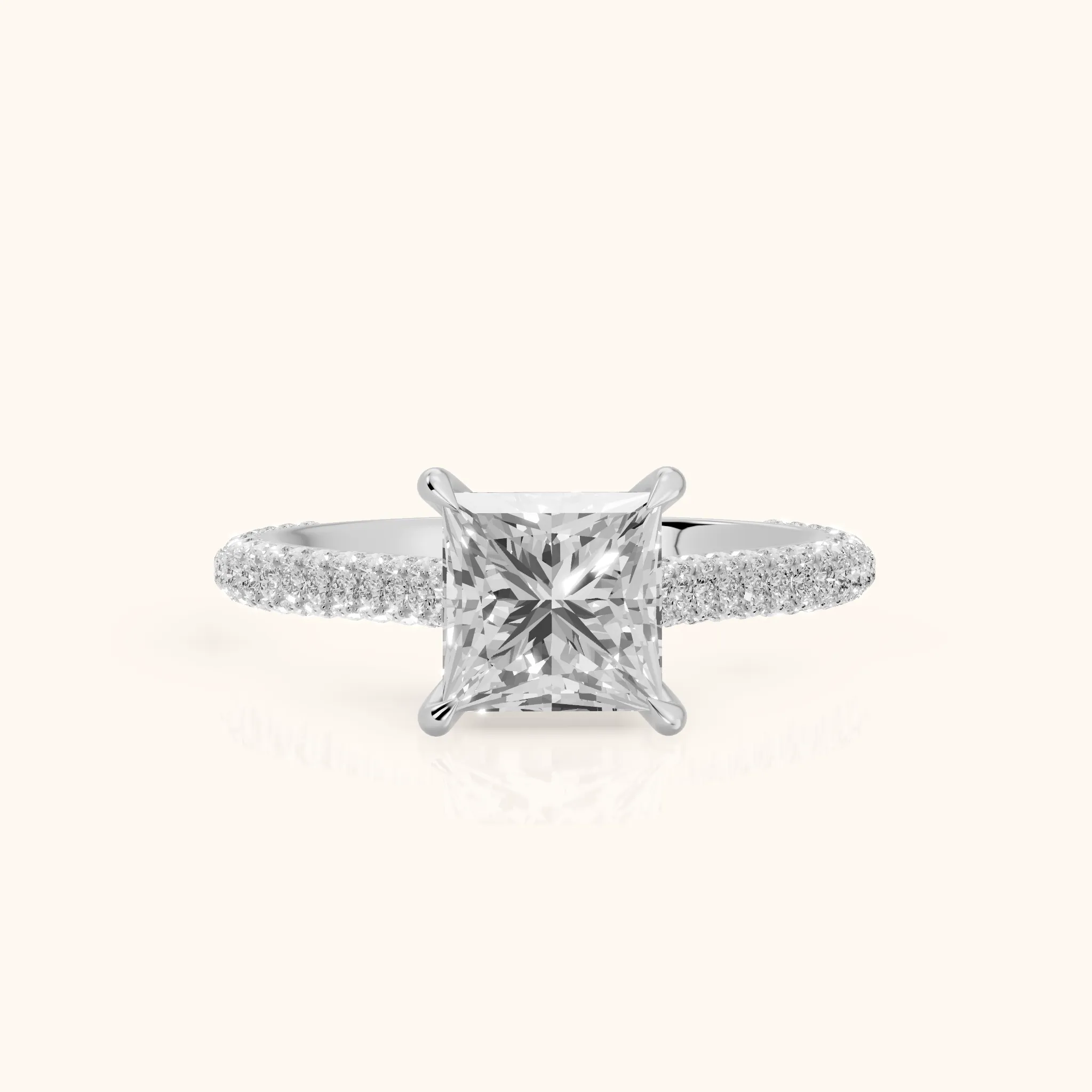 Della Hidden Halo Pavé Princess Diamond Engagement Ring in Silver — view 1