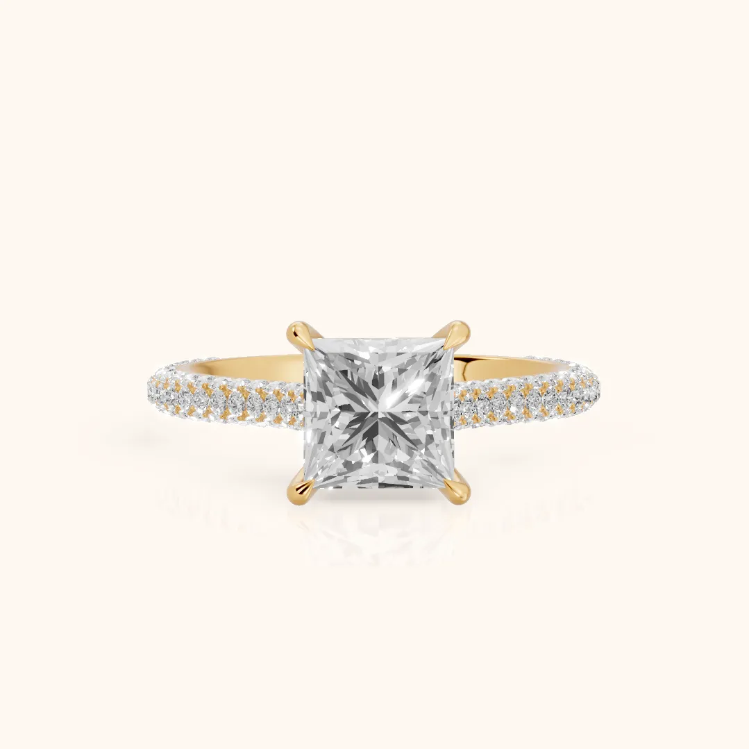 Della Hidden Halo Pavé Princess Diamond Engagement Ring in Yellow Gold — view 2