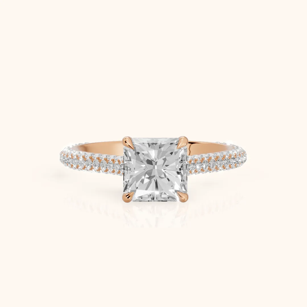 Della Hidden Halo Pavé Radiant Diamond Engagement Ring in Rose Gold — view 2