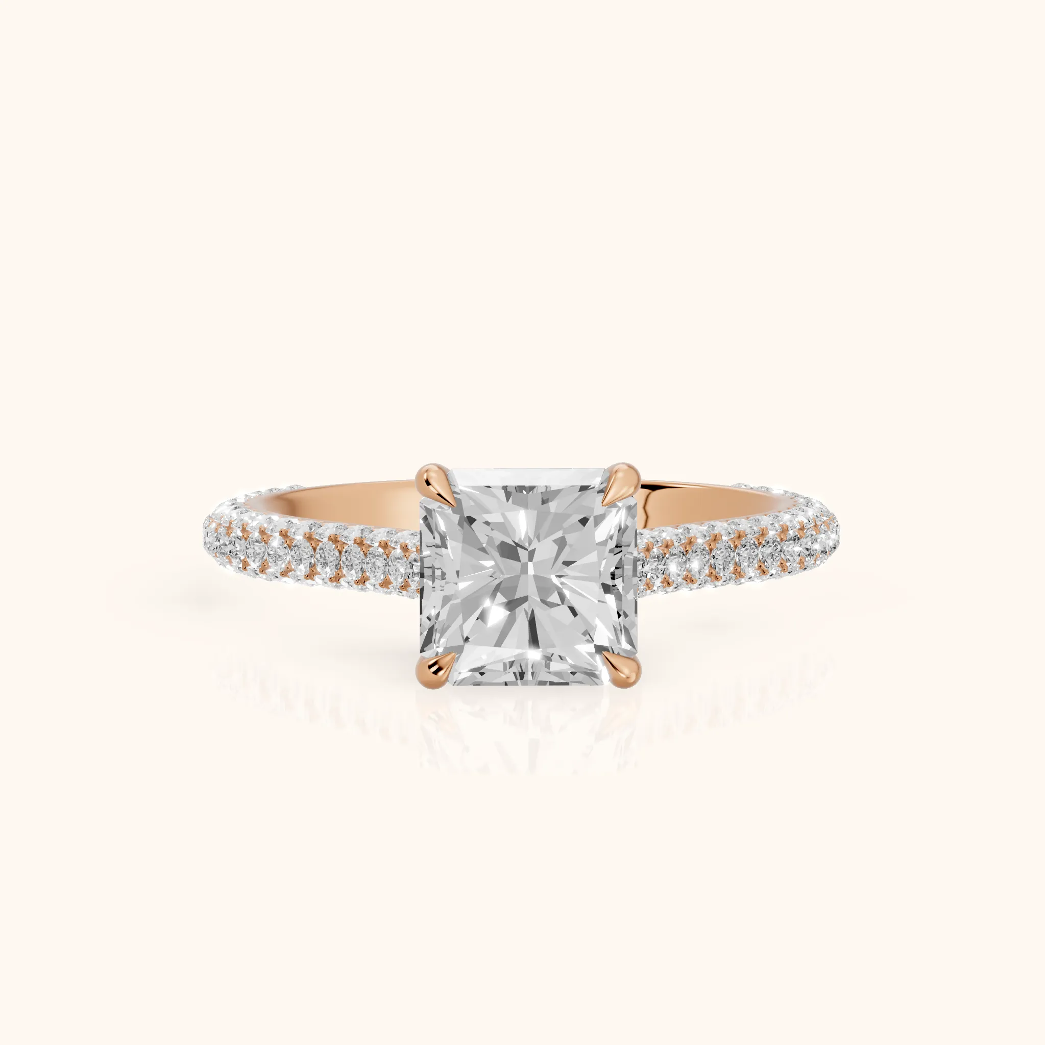 Della Hidden Halo Pavé Radiant Diamond Engagement Ring in Rose Gold — view 1