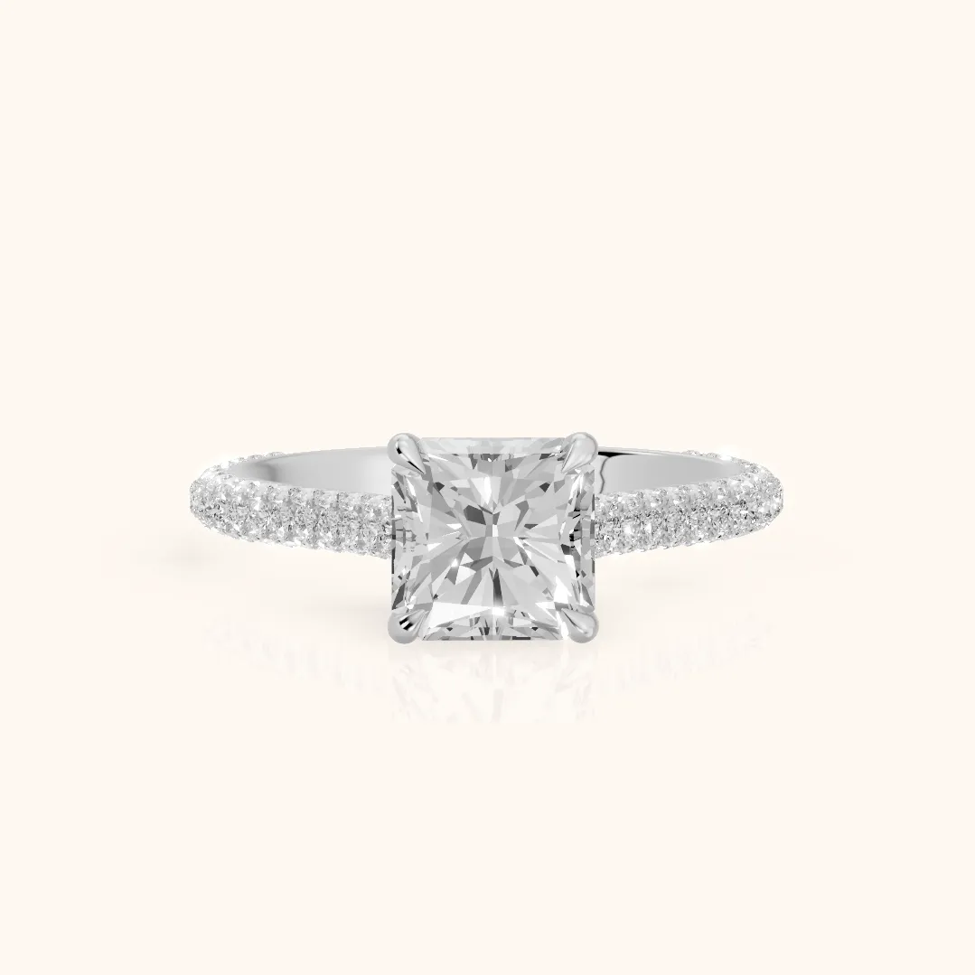 Della Hidden Halo Pavé Radiant Diamond Engagement Ring in Silver — view 2