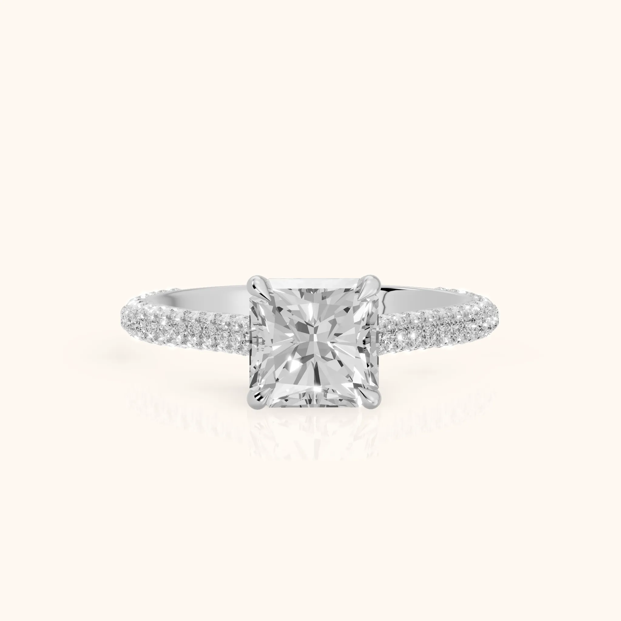 Della Hidden Halo Pavé Radiant Diamond Engagement Ring in Silver — view 1