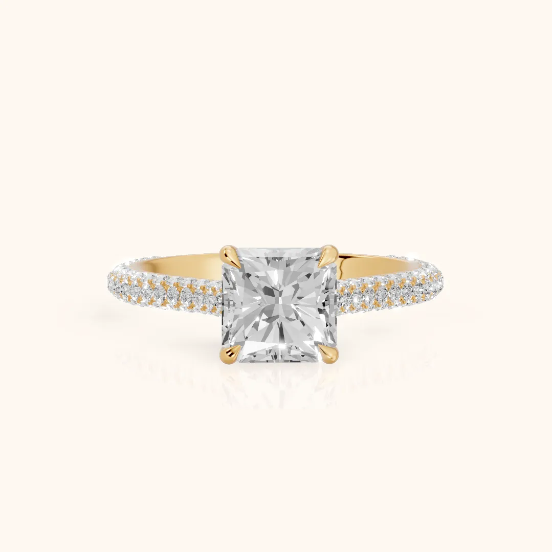 Della Hidden Halo Pavé Radiant Diamond Engagement Ring in Yellow Gold — view 2