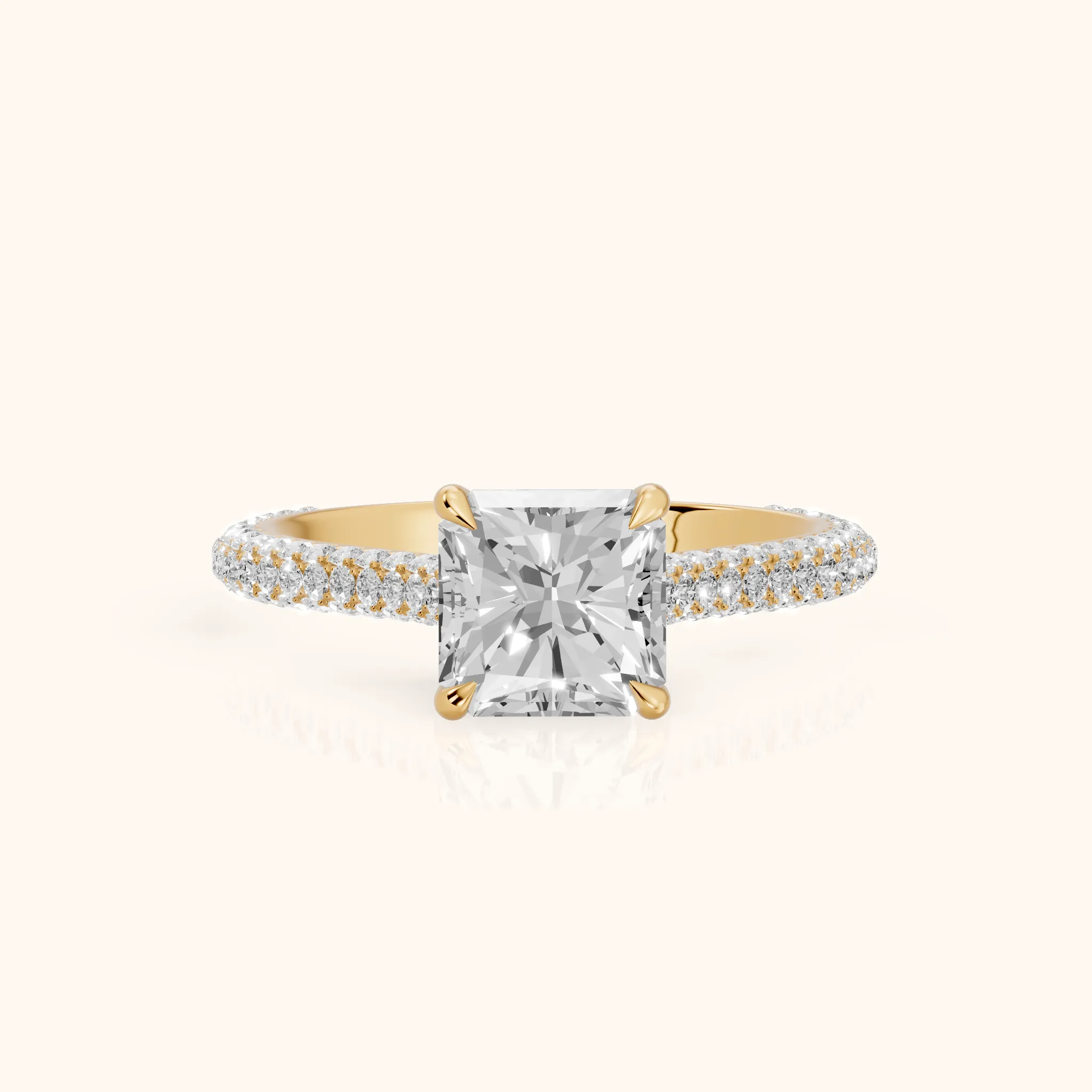 Della Hidden Halo Pavé Radiant Diamond Engagement Ring in Yellow Gold — view 1