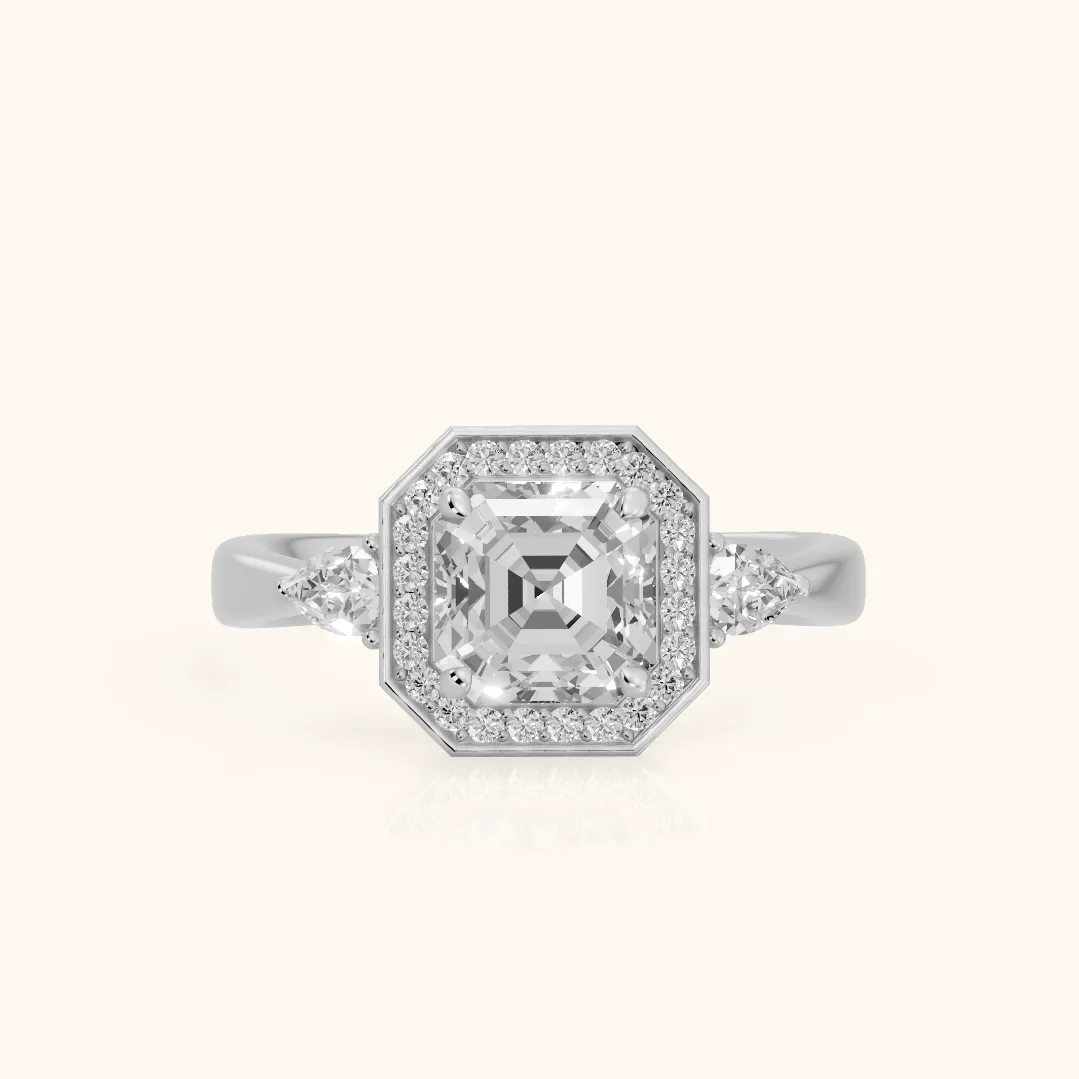 Eliza Halo Sidestone Asscher Diamond Engagement Ring in Silver — view 2