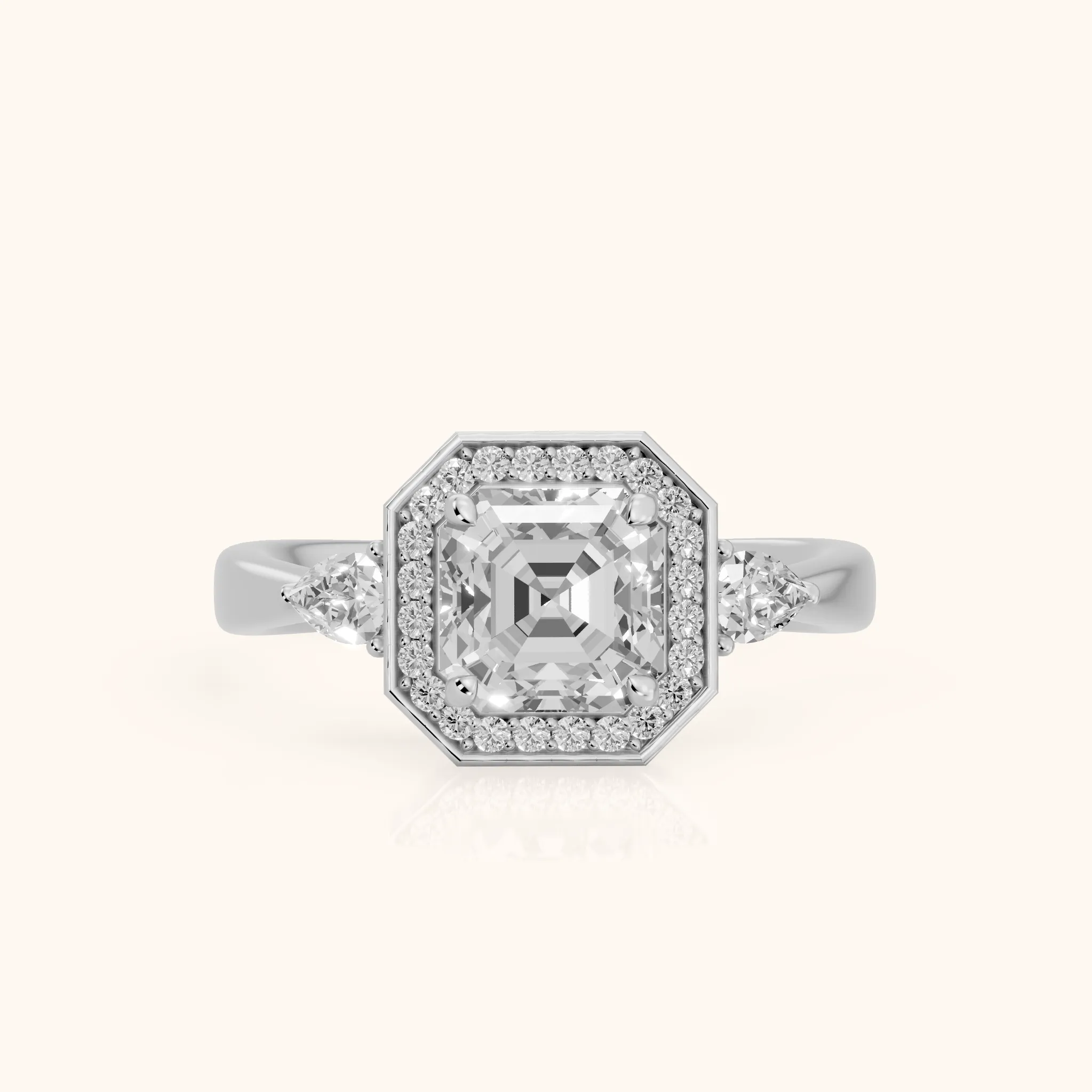Eliza Halo Sidestone Asscher Diamond Engagement Ring in Silver — view 1