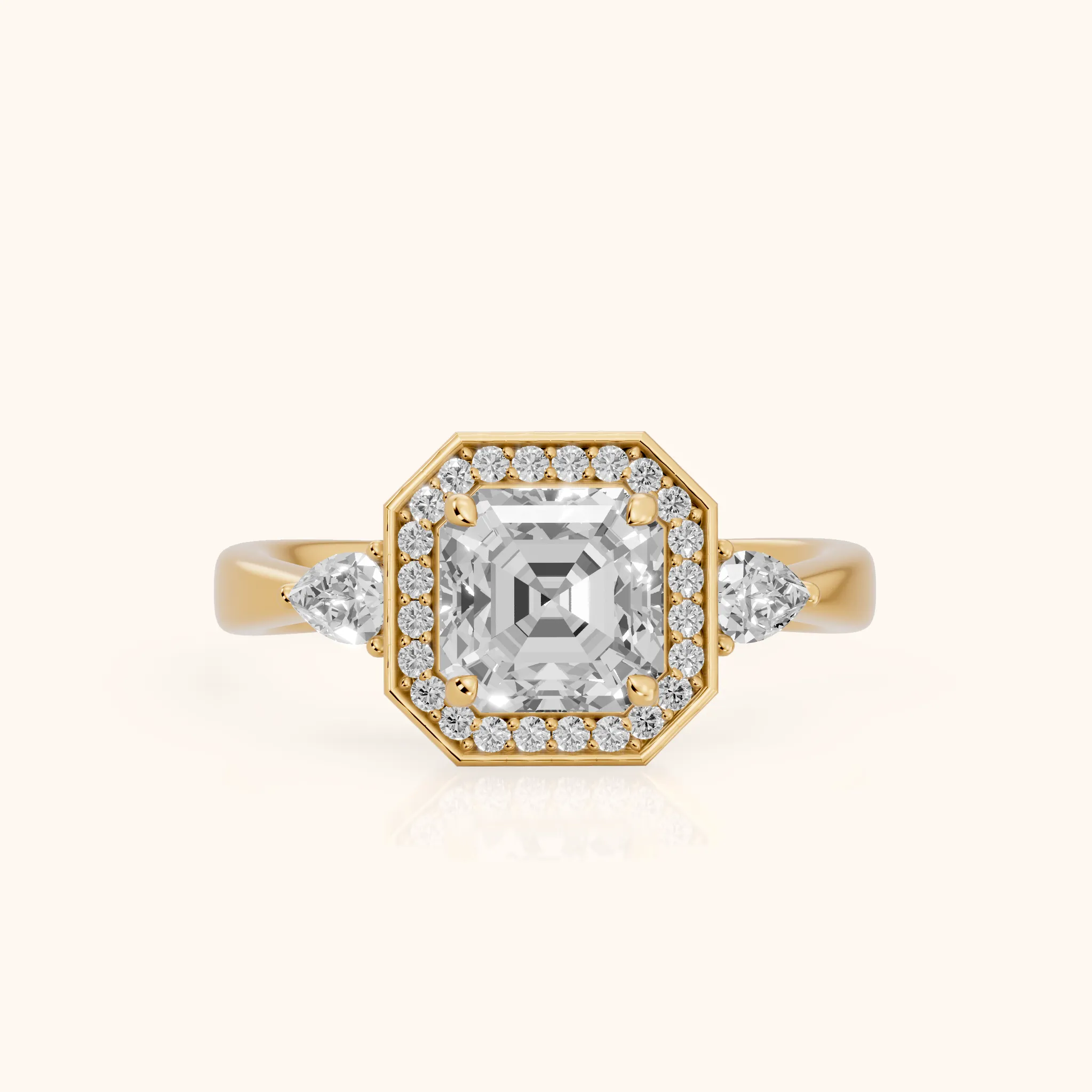 Eliza Halo Sidestone Asscher Diamond Engagement Ring in Yellow Gold — view 1