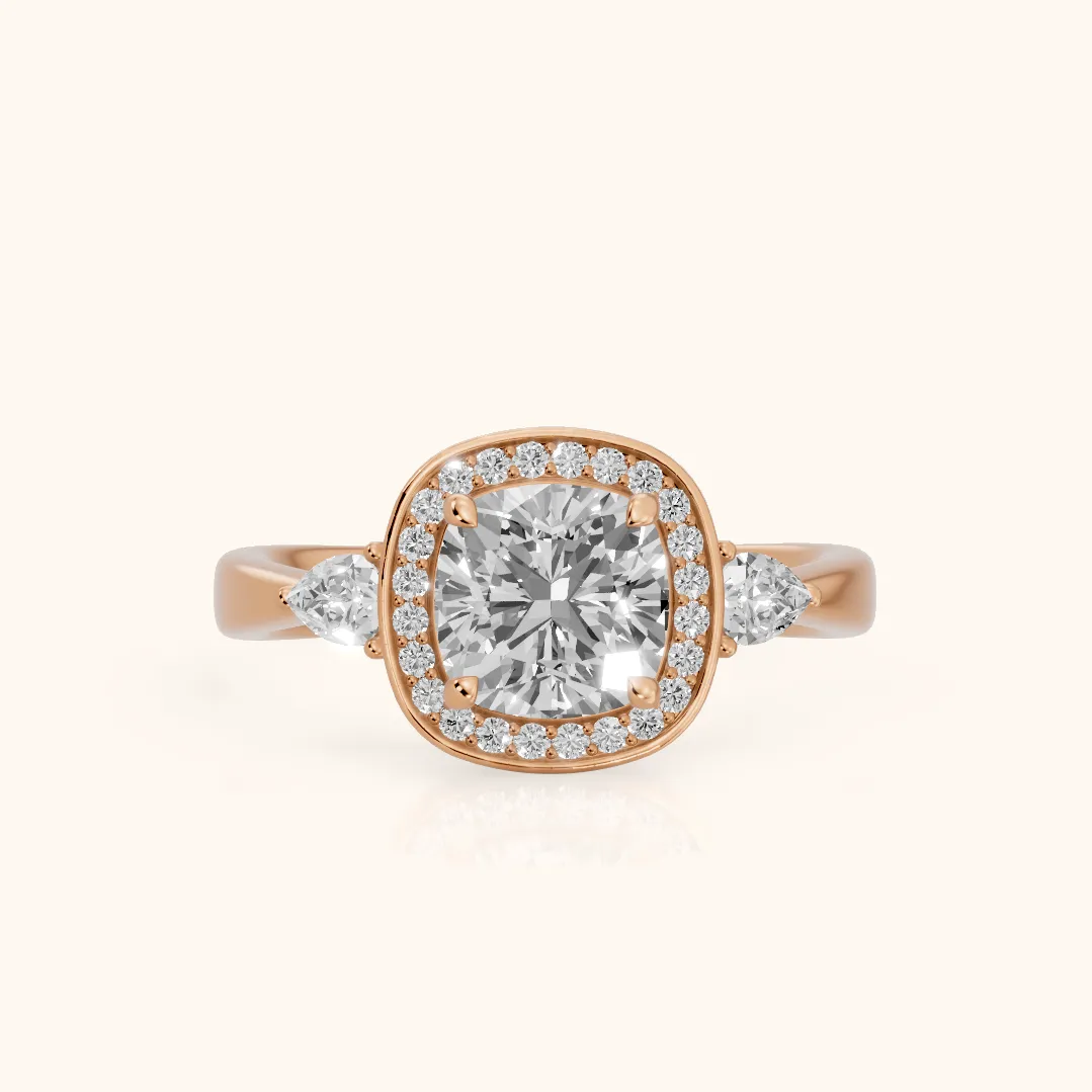 Eliza Halo Sidestone Cushion Diamond Engagement Ring in Rose Gold — view 2