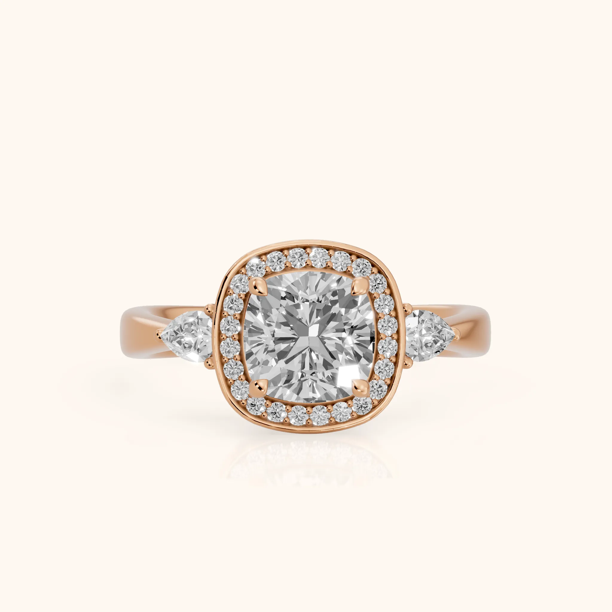 Eliza Halo Sidestone Cushion Diamond Engagement Ring in Rose Gold — view 1