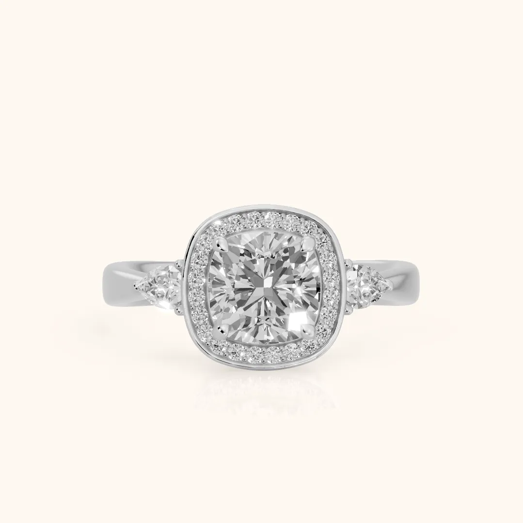 Eliza Halo Sidestone Cushion Diamond Engagement Ring in Silver — view 2