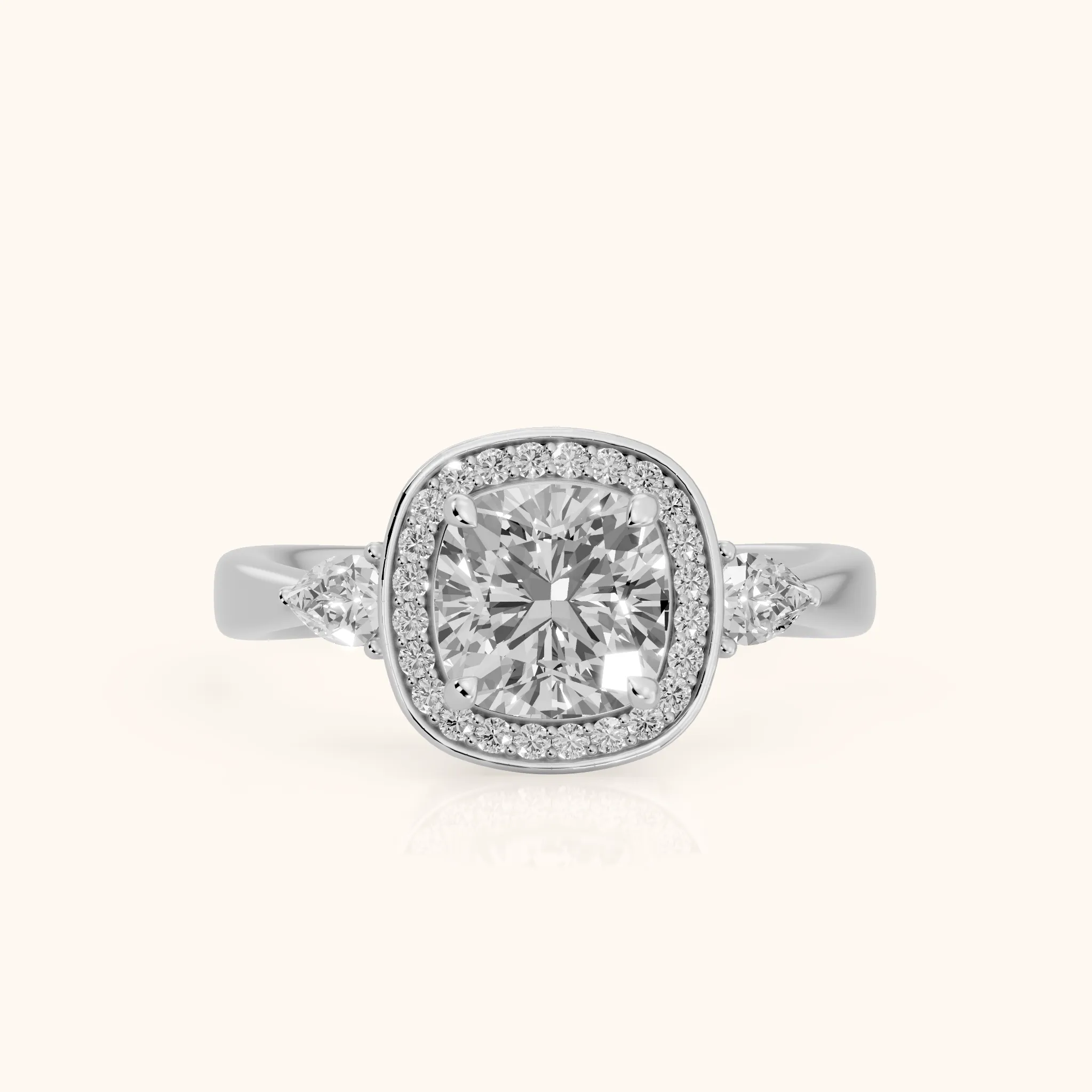 Eliza Halo Sidestone Cushion Diamond Engagement Ring in Silver — view 1