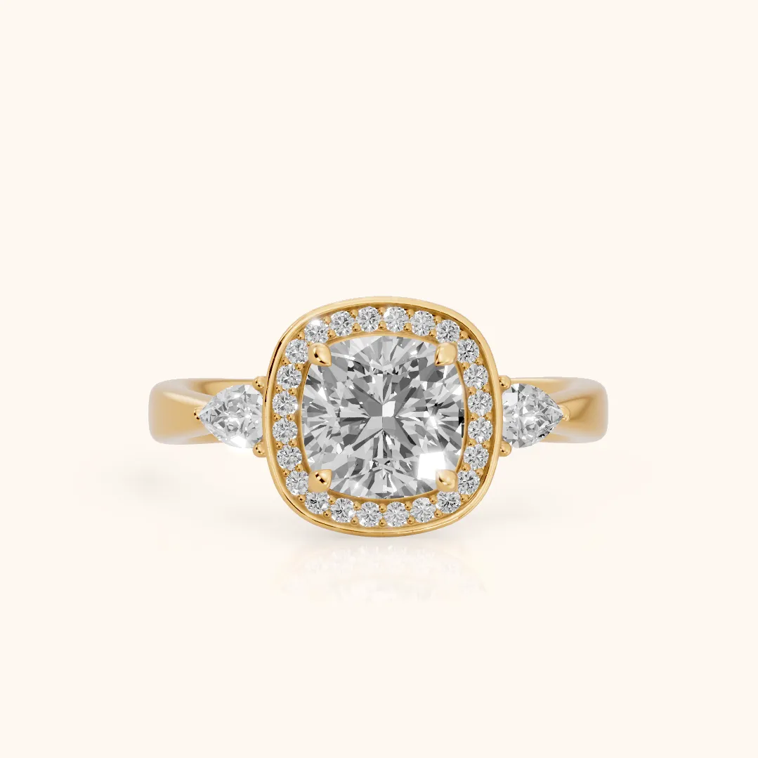 Eliza Halo Sidestone Cushion Diamond Engagement Ring in Yellow Gold — view 2
