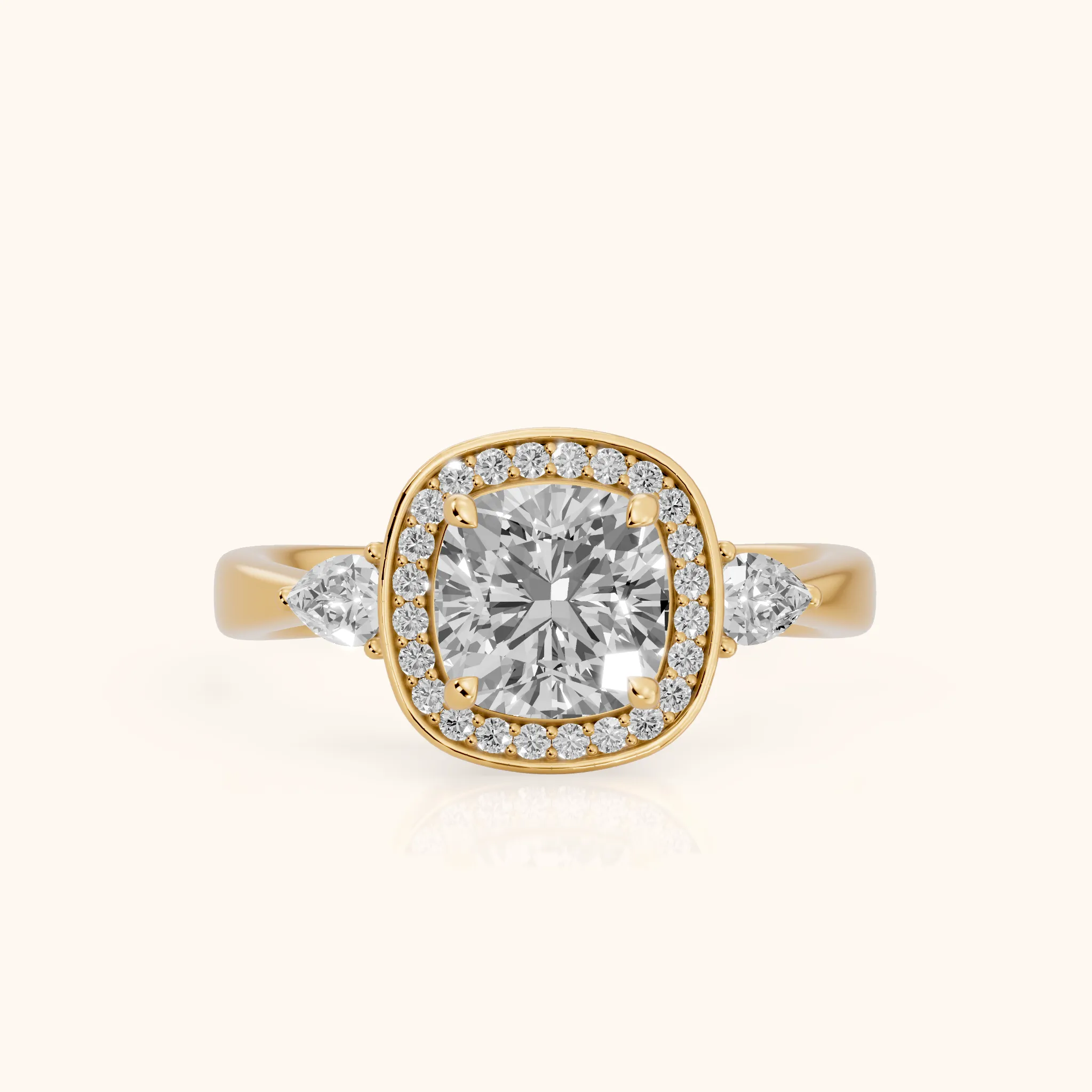 Eliza Halo Sidestone Cushion Diamond Engagement Ring in Yellow Gold — view 1