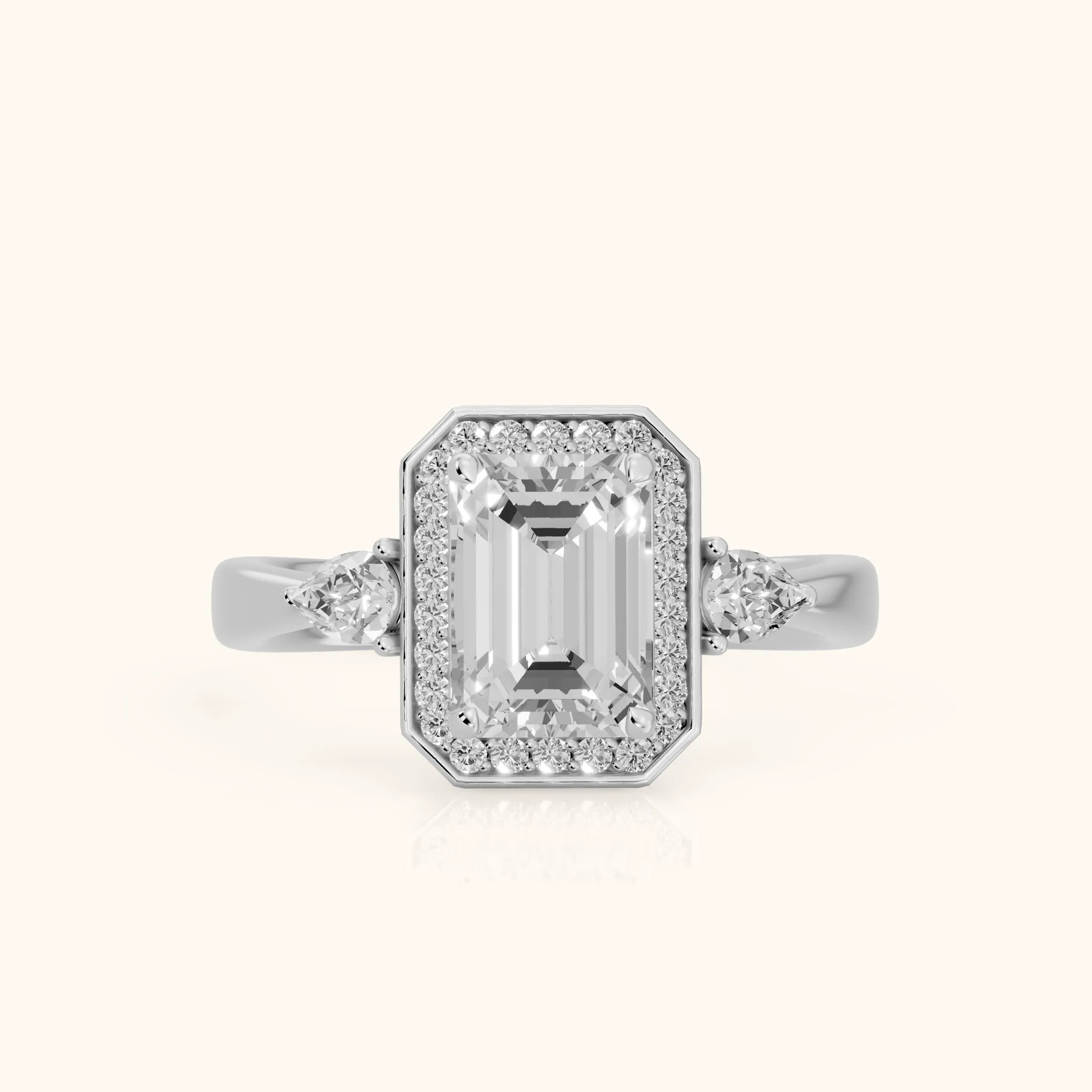 Eliza Halo Sidestone Emerald Diamond Engagement Ring in Silver — view 1