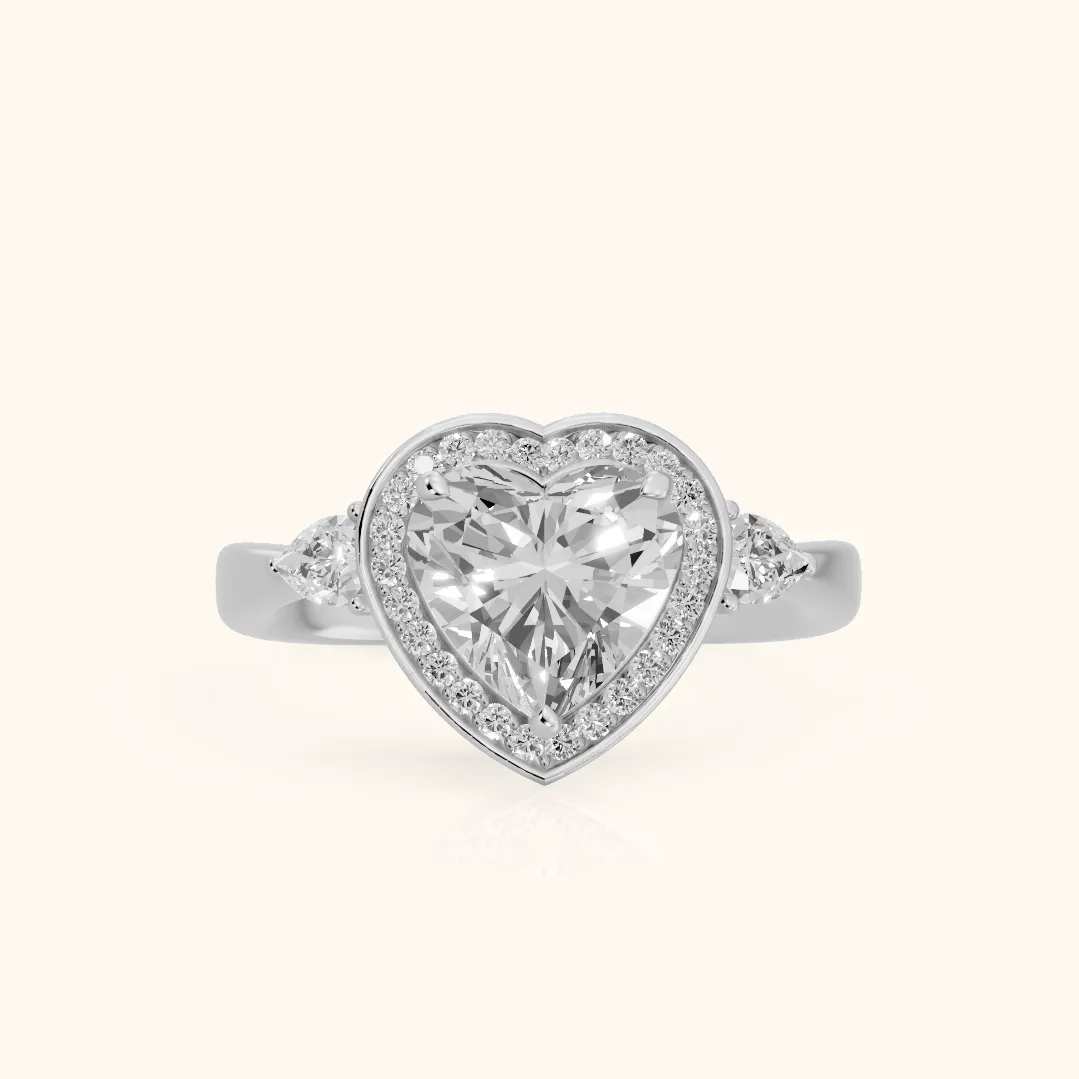 Eliza Halo Sidestone Heart Diamond Engagement Ring in Silver — view 2