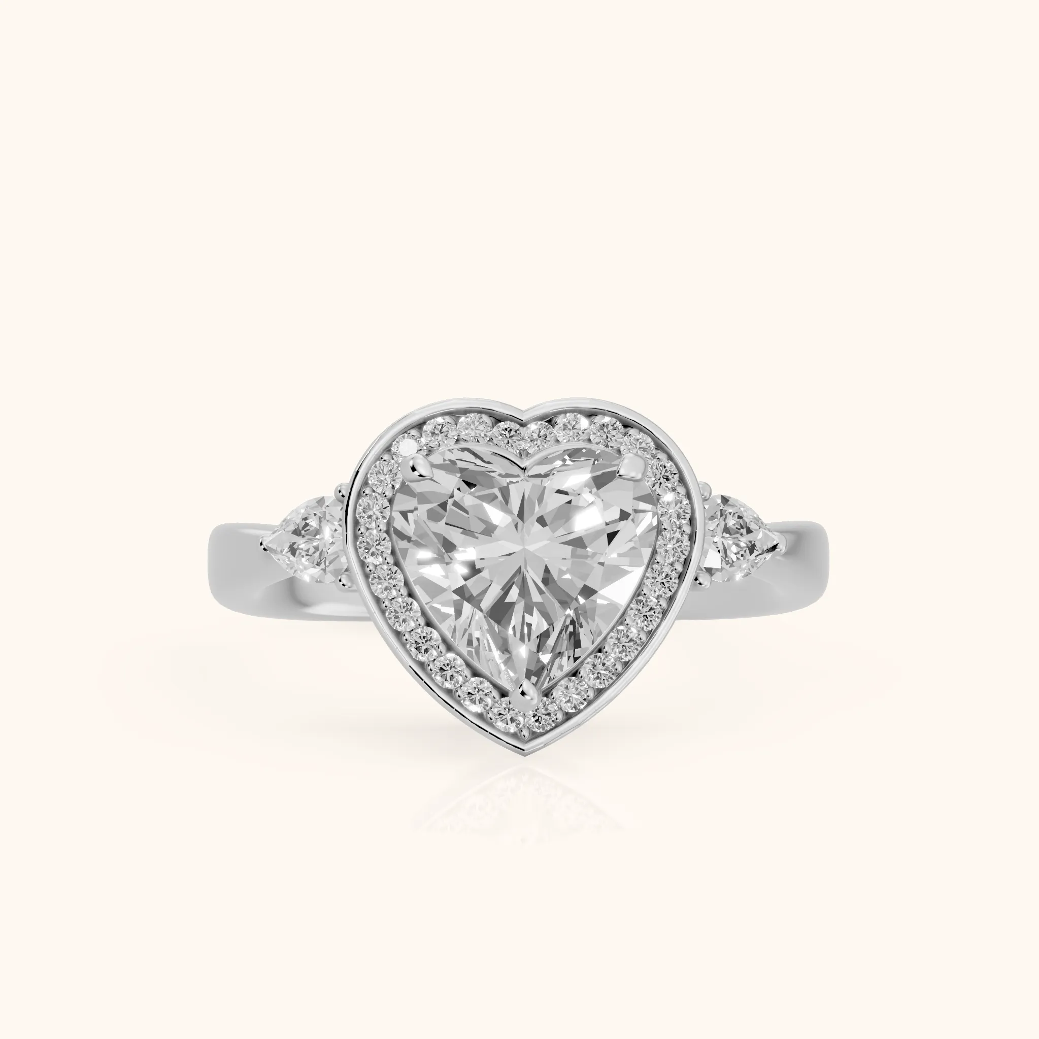 Eliza Halo Sidestone Heart Diamond Engagement Ring in Silver — view 1