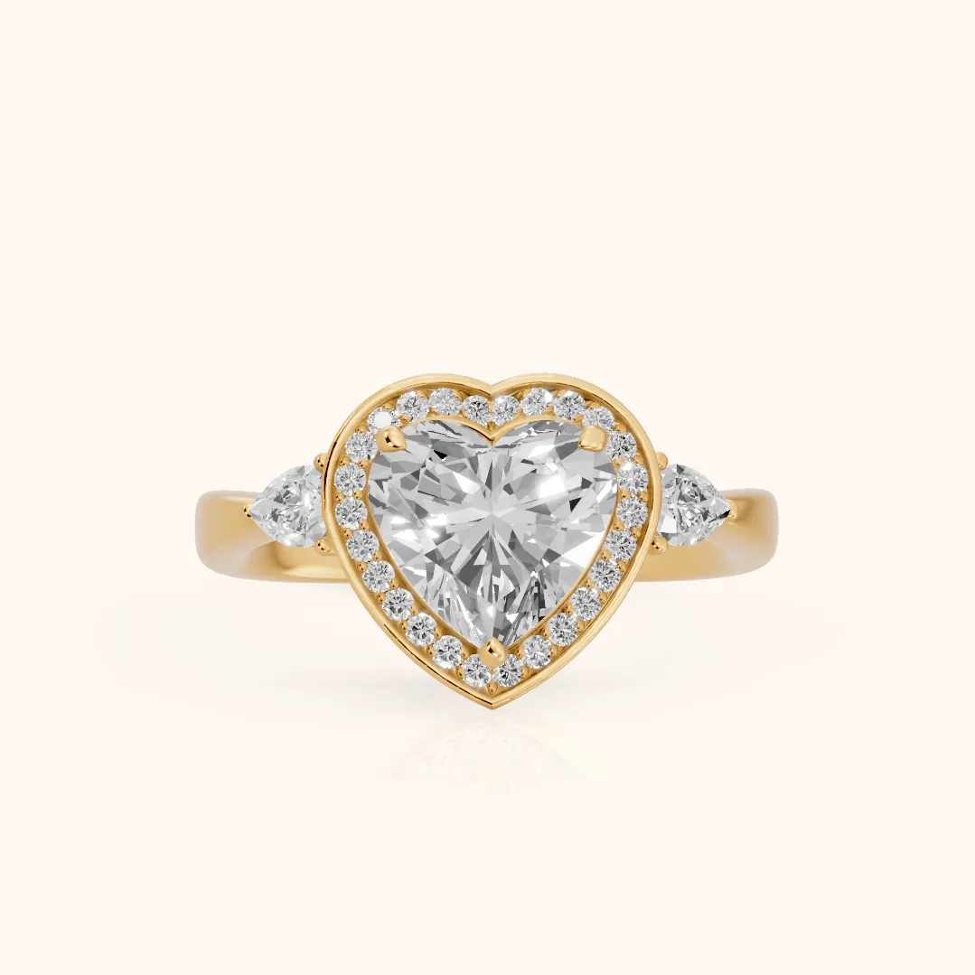 Eliza Halo Sidestone Heart Diamond Engagement Ring in Yellow Gold — view 2