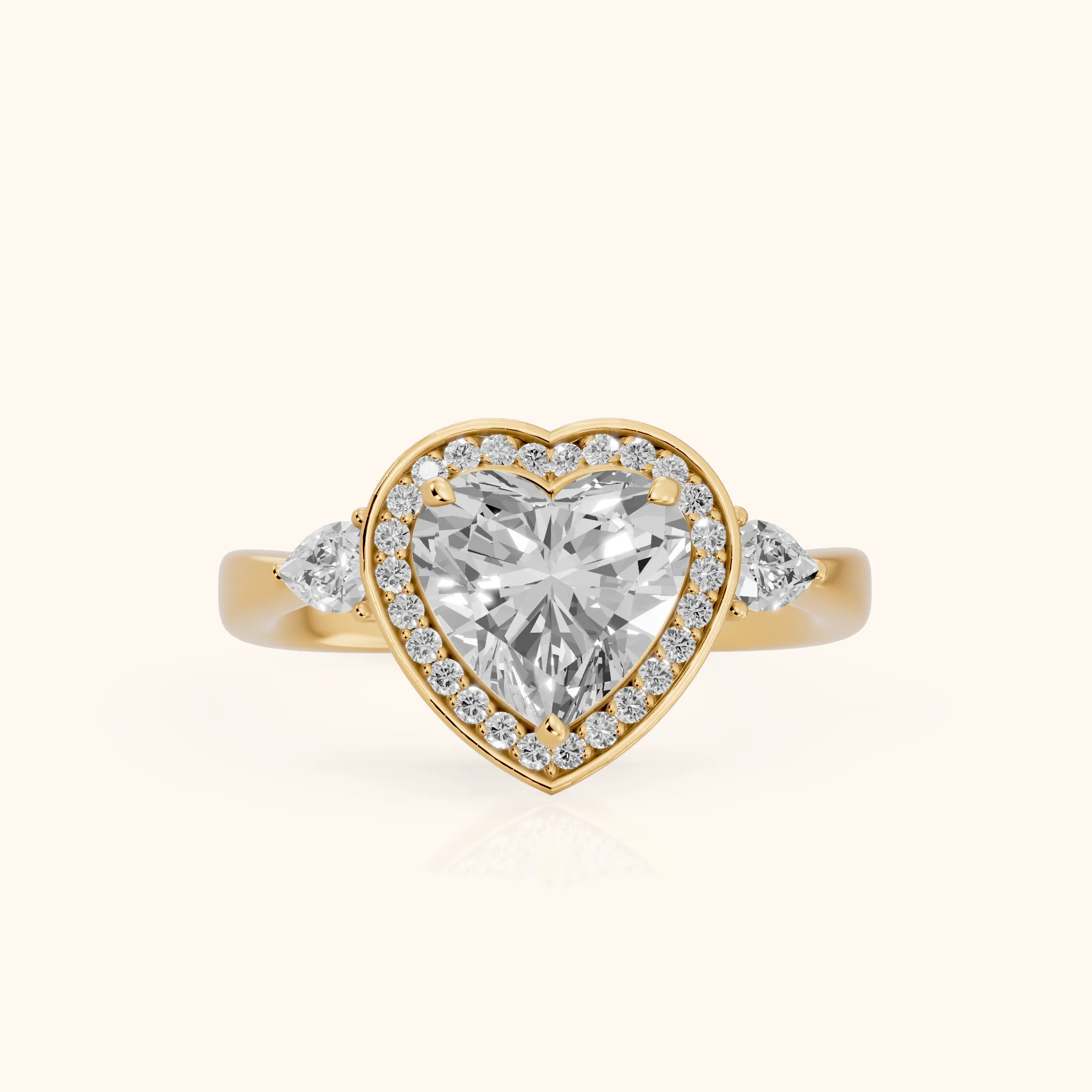 Eliza Halo Sidestone Heart Diamond Engagement Ring in Yellow Gold — view 1