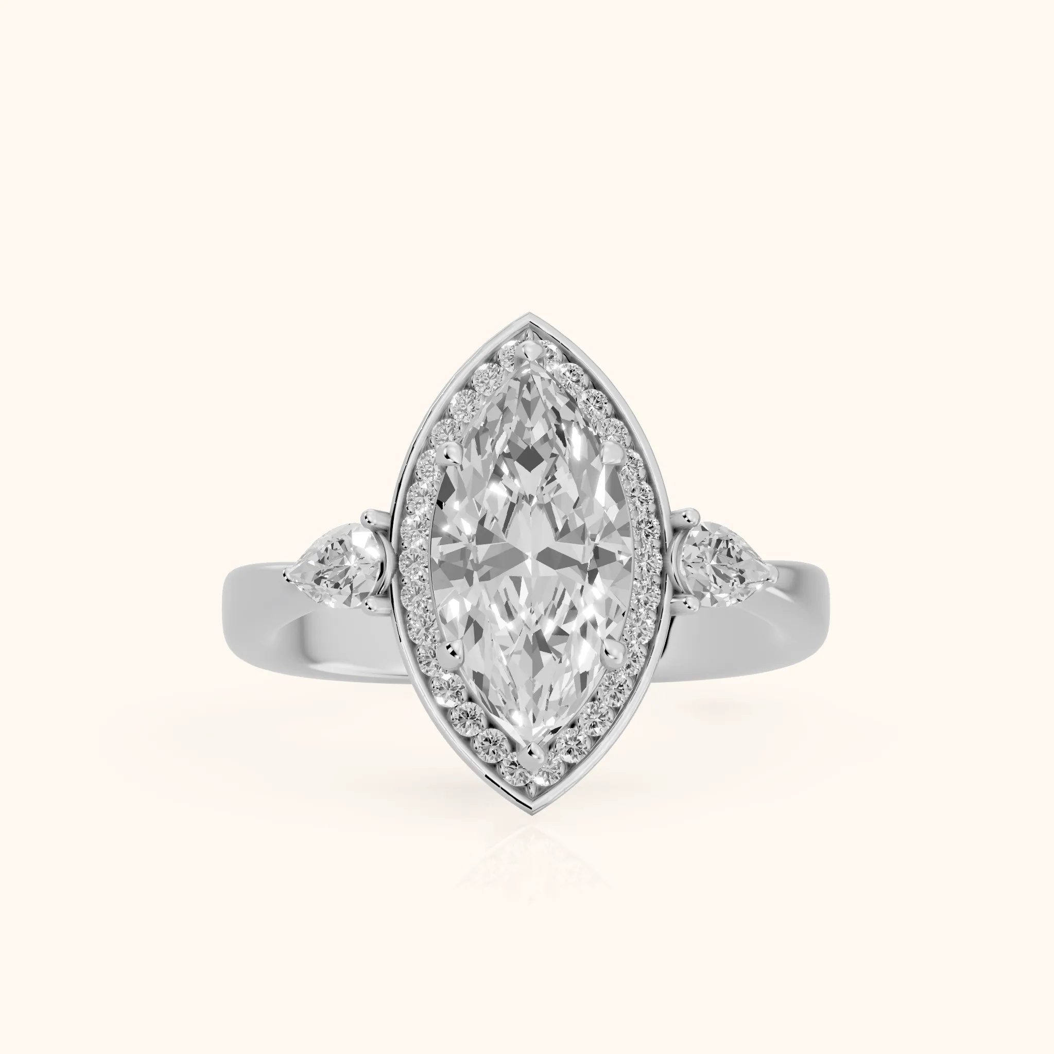 Eliza Halo Sidestone Marquise Diamond Engagement Ring in Silver — view 1