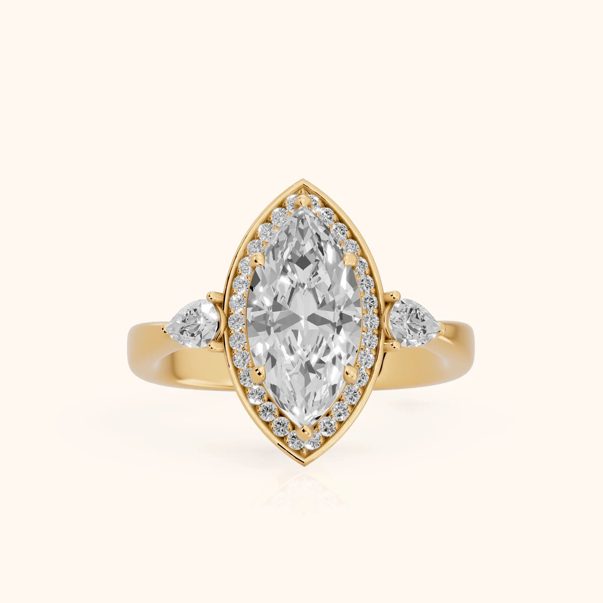 Eliza Halo Sidestone Marquise Diamond Engagement Ring in Yellow Gold — view 1