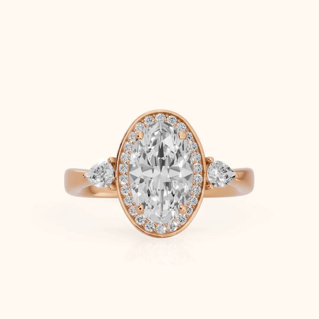 Eliza Halo Sidestone Oval Diamond Engagement Ring in Rose Gold — view 2