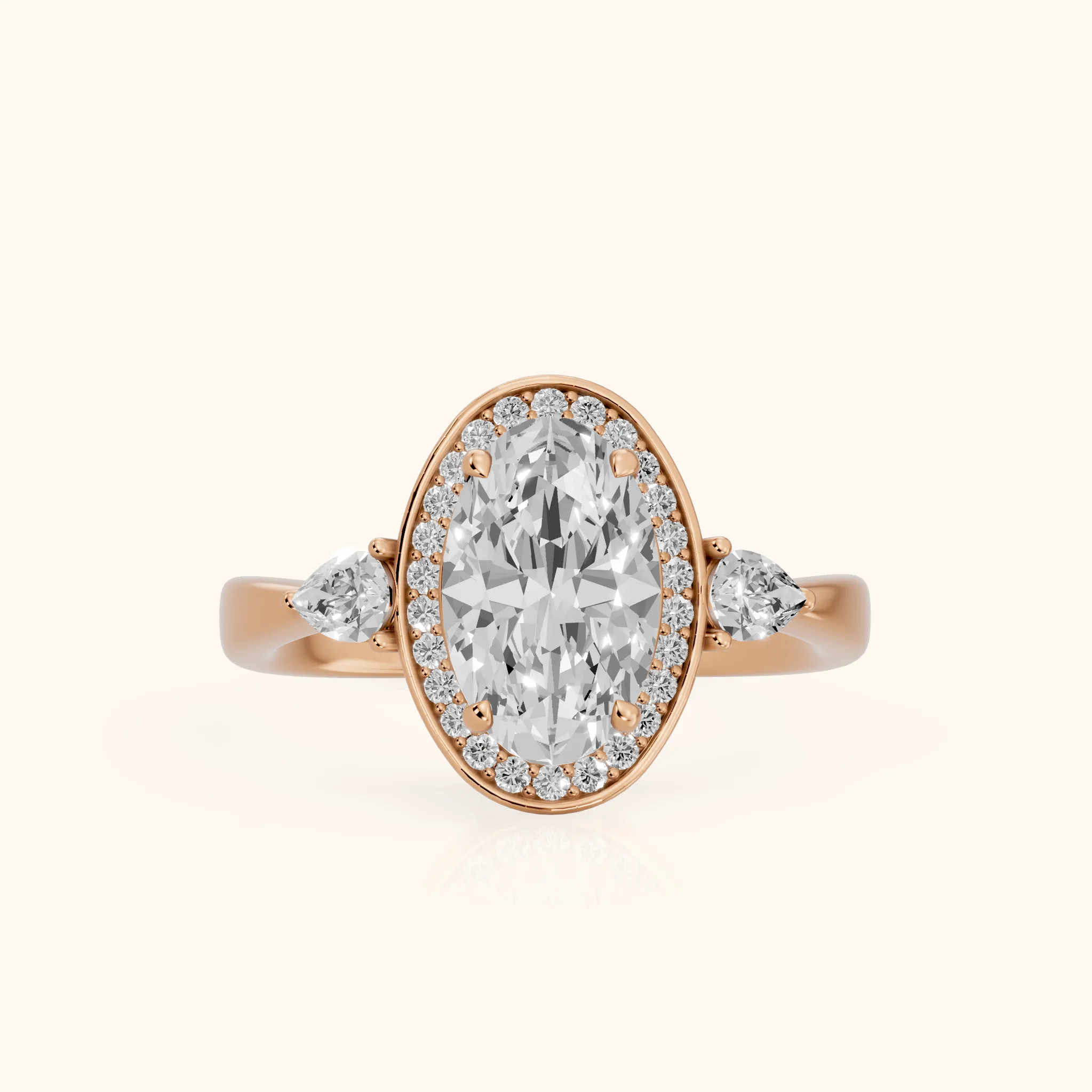 Eliza Halo Sidestone Oval Diamond Engagement Ring in Rose Gold — view 1