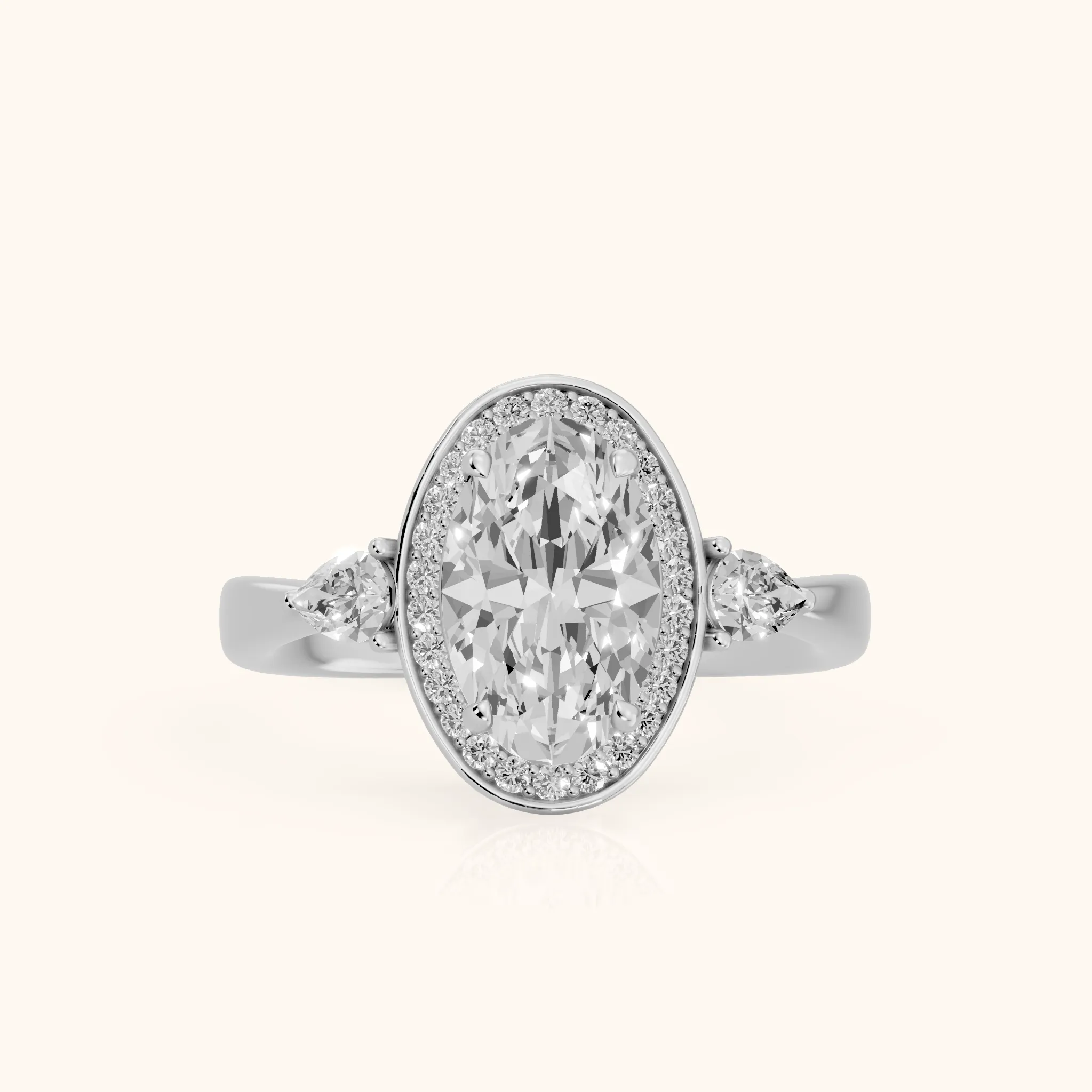 Eliza Halo Sidestone Oval Diamond Engagement Ring in Silver — view 1