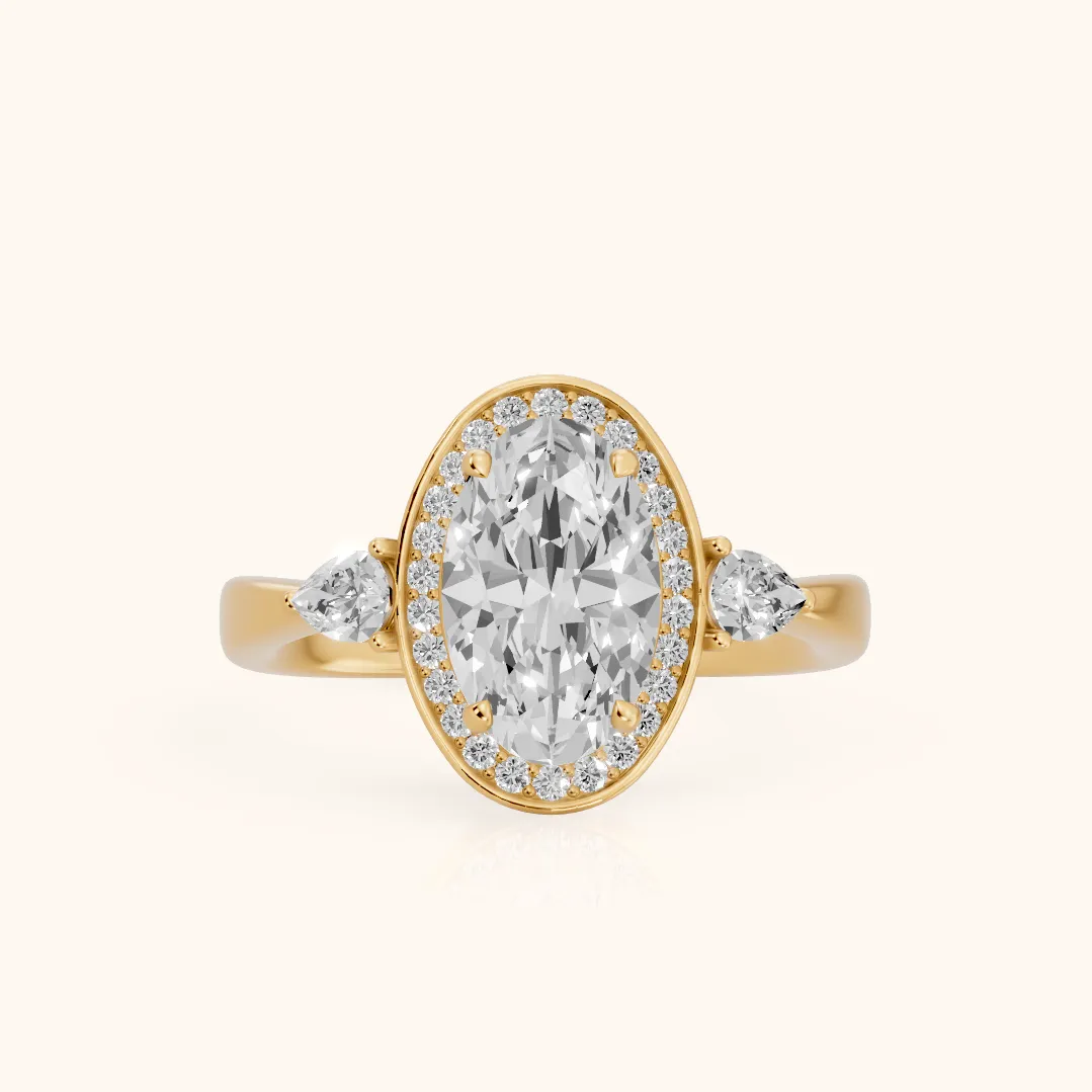 Eliza Halo Sidestone Oval Diamond Engagement Ring in Yellow Gold — view 2