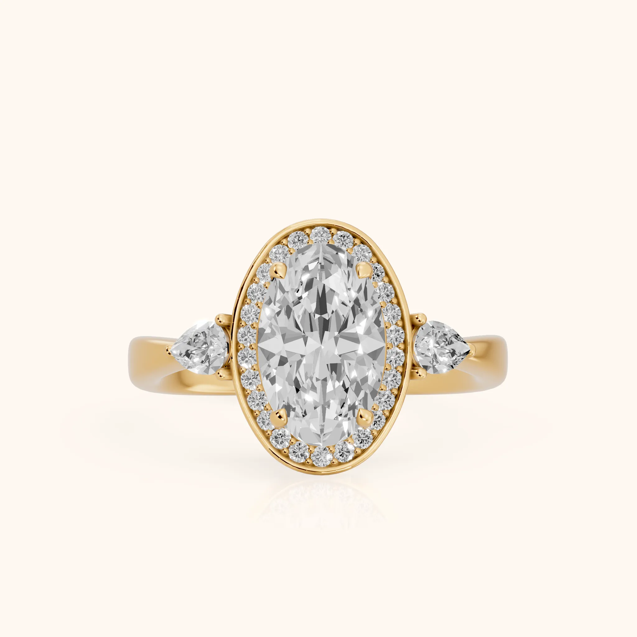 Eliza Halo Sidestone Oval Diamond Engagement Ring in Yellow Gold — view 1