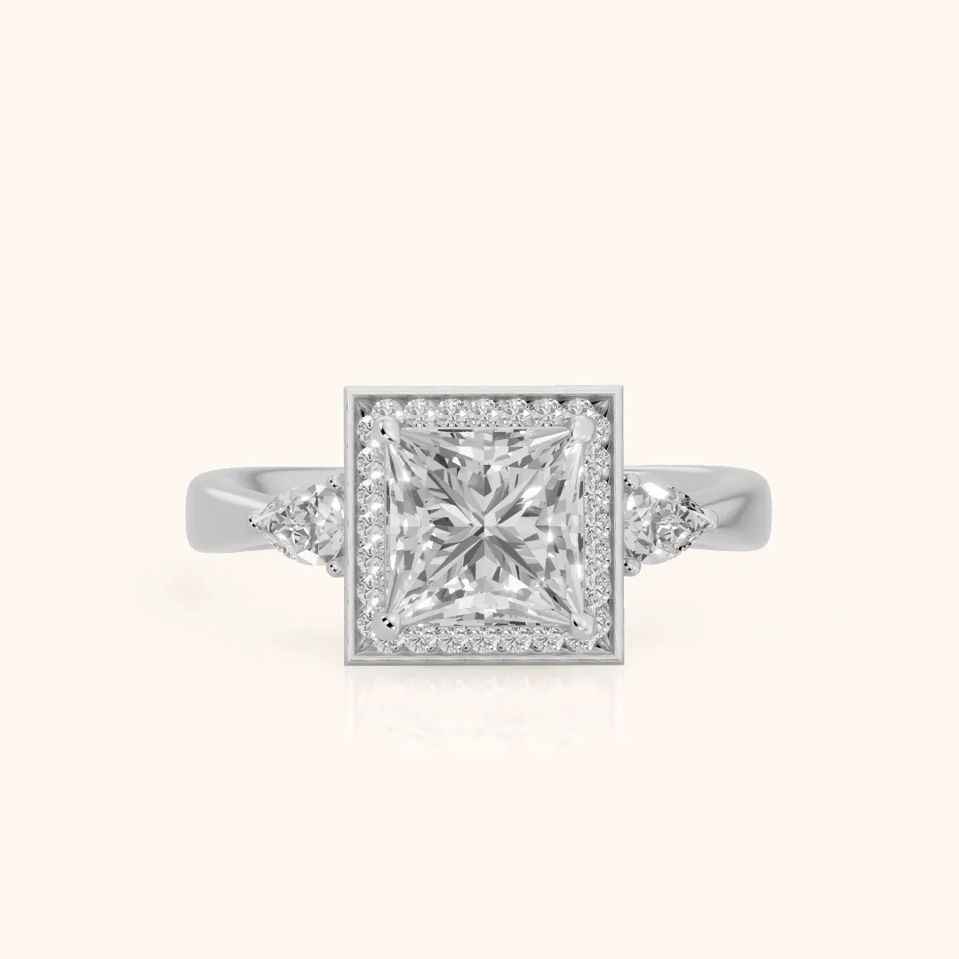 Eliza Halo Sidestone Princess Diamond Engagement Ring in Silver — view 2