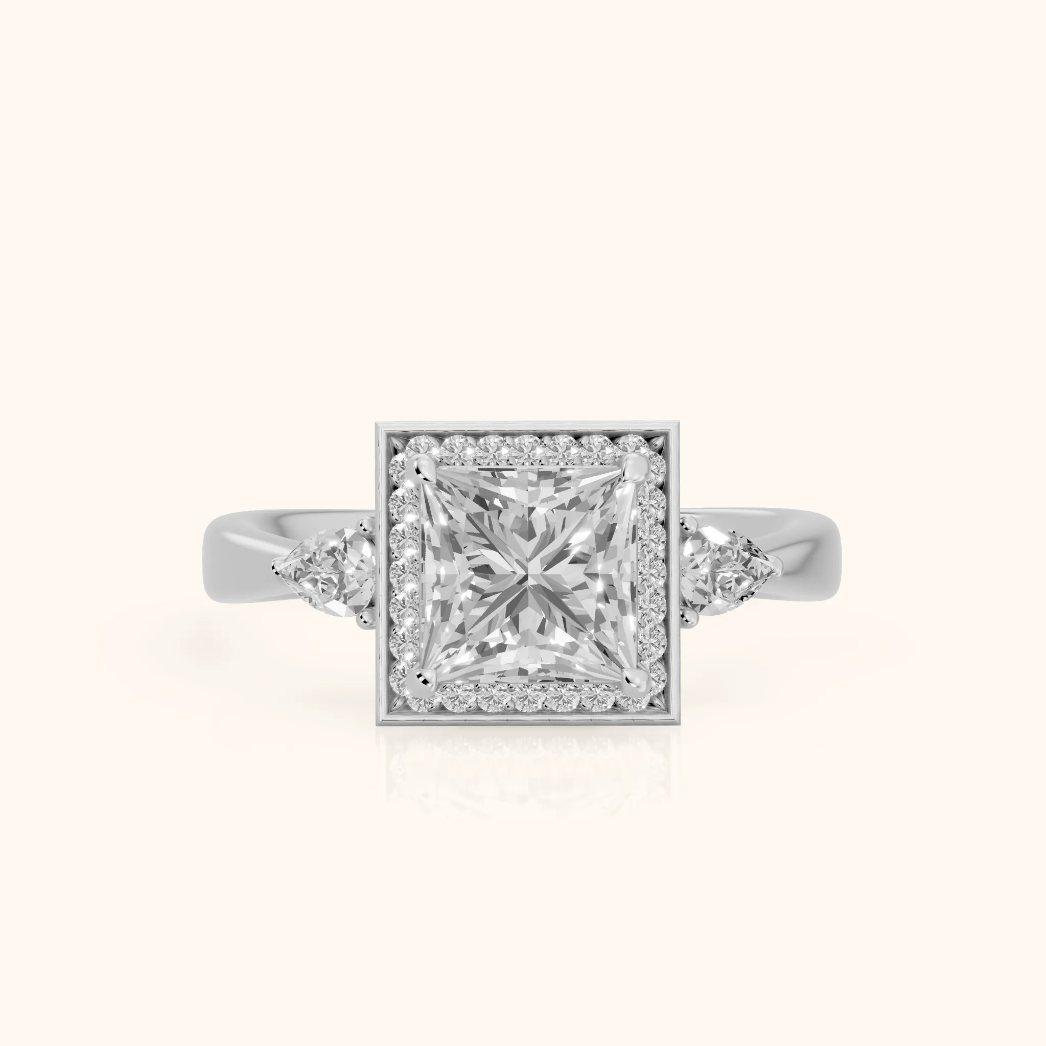 Eliza Halo Sidestone Princess Diamond Engagement Ring in Silver — view 1