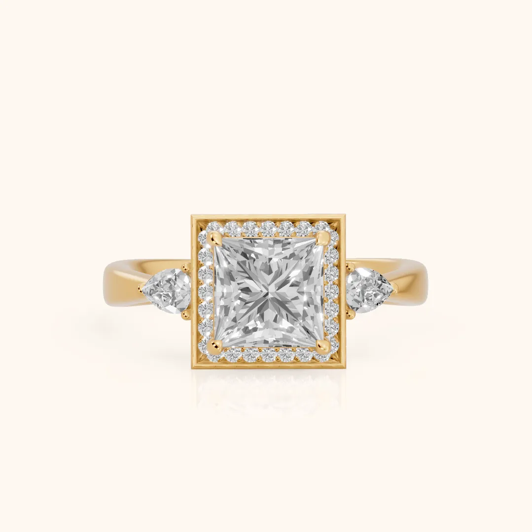 Eliza Halo Sidestone Princess Diamond Engagement Ring in Yellow Gold — view 2