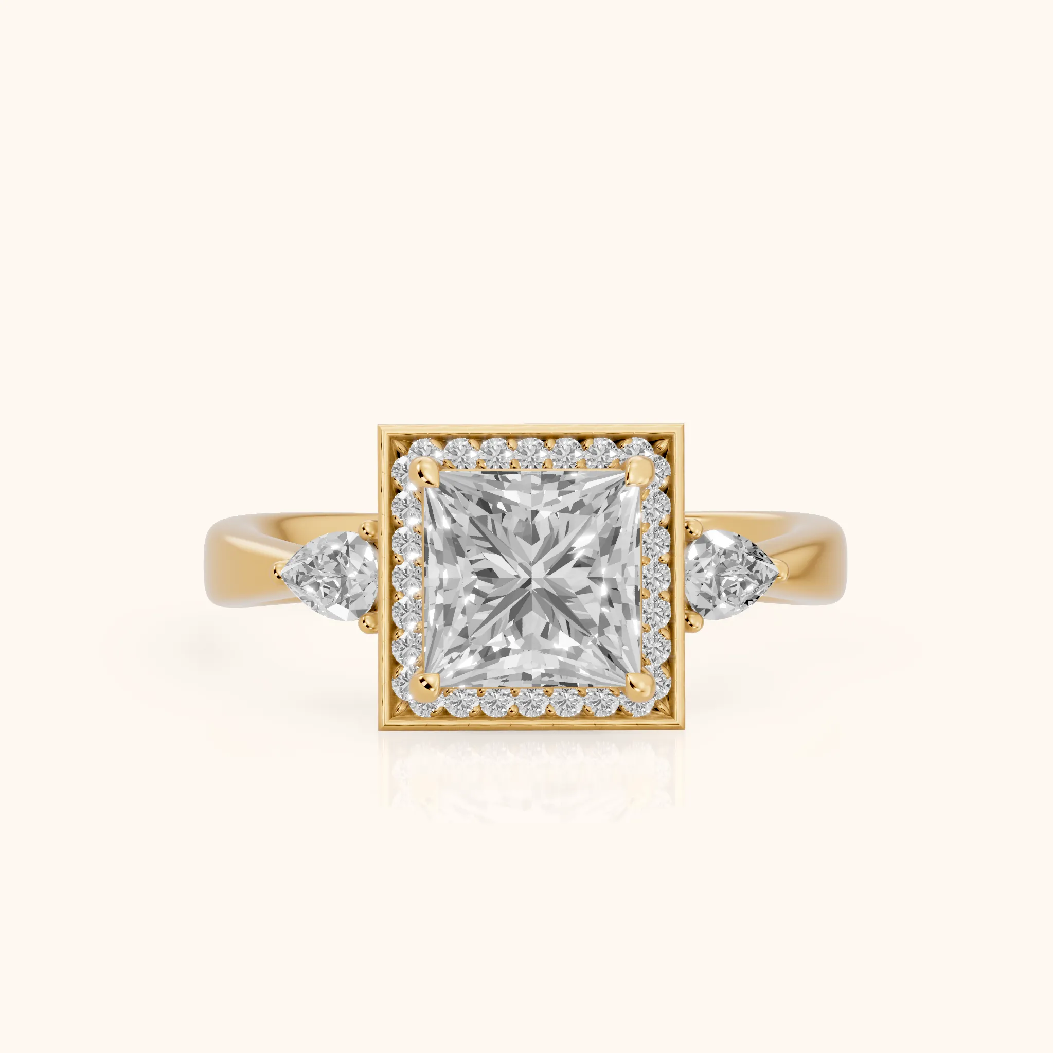 Eliza Halo Sidestone Princess Diamond Engagement Ring in Yellow Gold — view 1