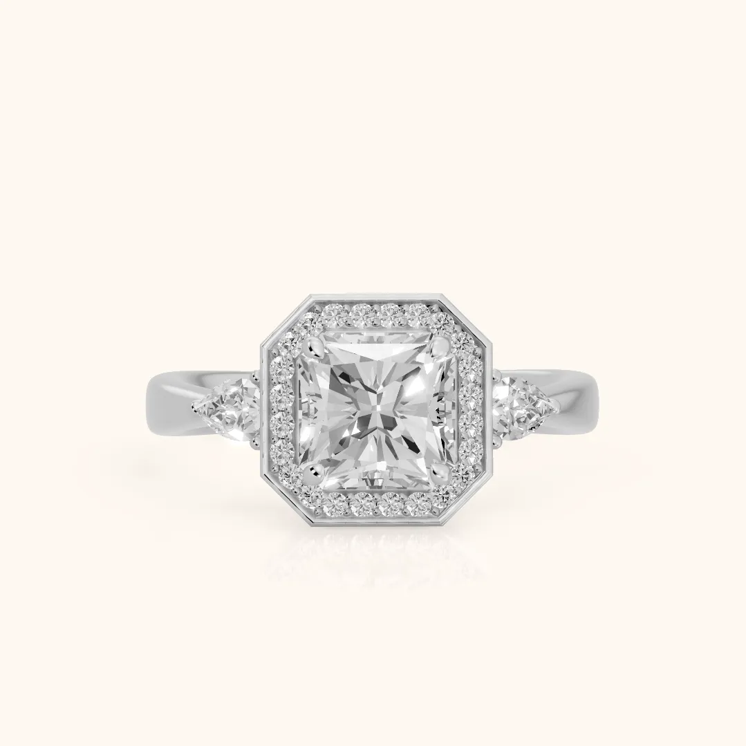 Eliza Halo Sidestone Radiant Diamond Engagement Ring in Silver — view 2