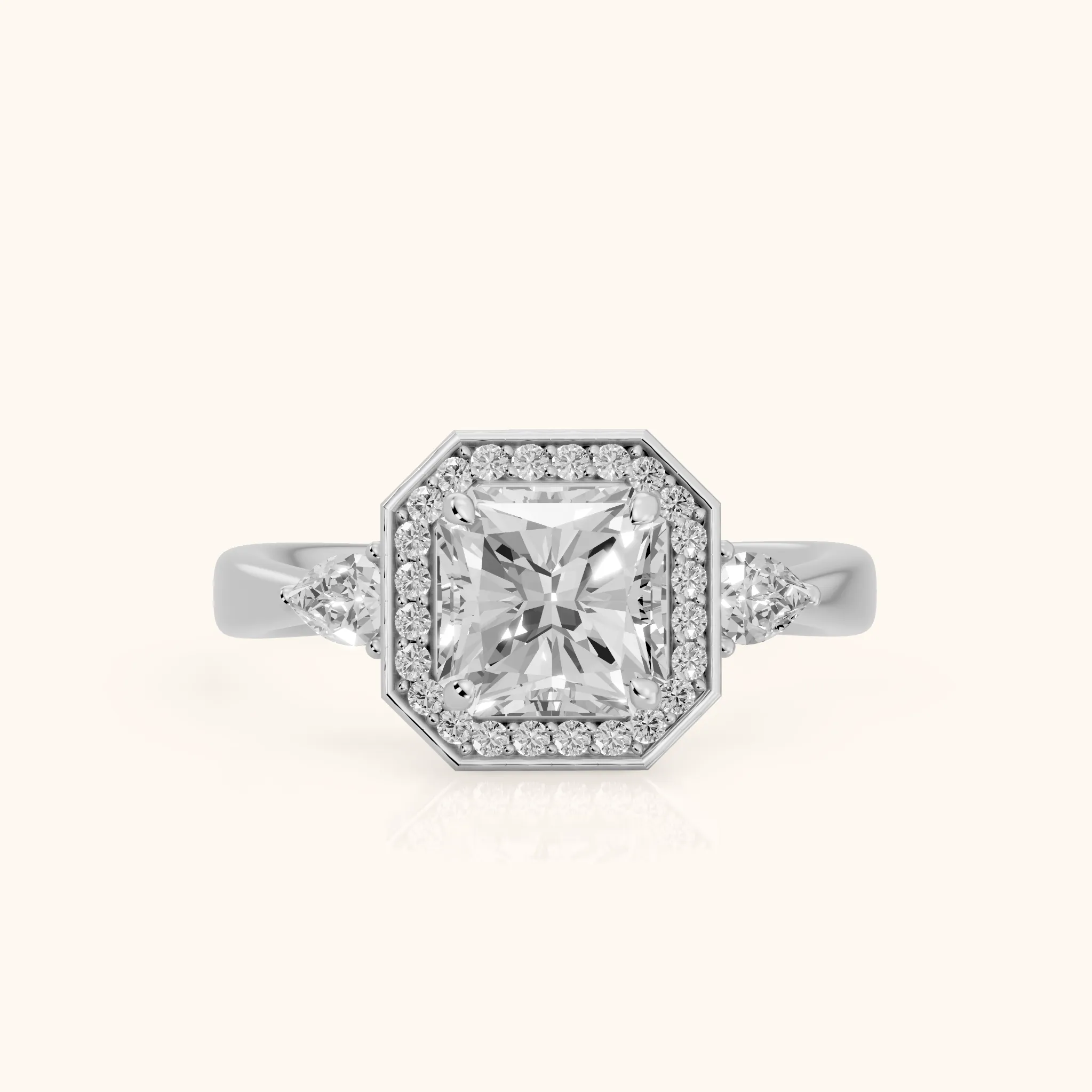 Eliza Halo Sidestone Radiant Diamond Engagement Ring in Silver — view 1