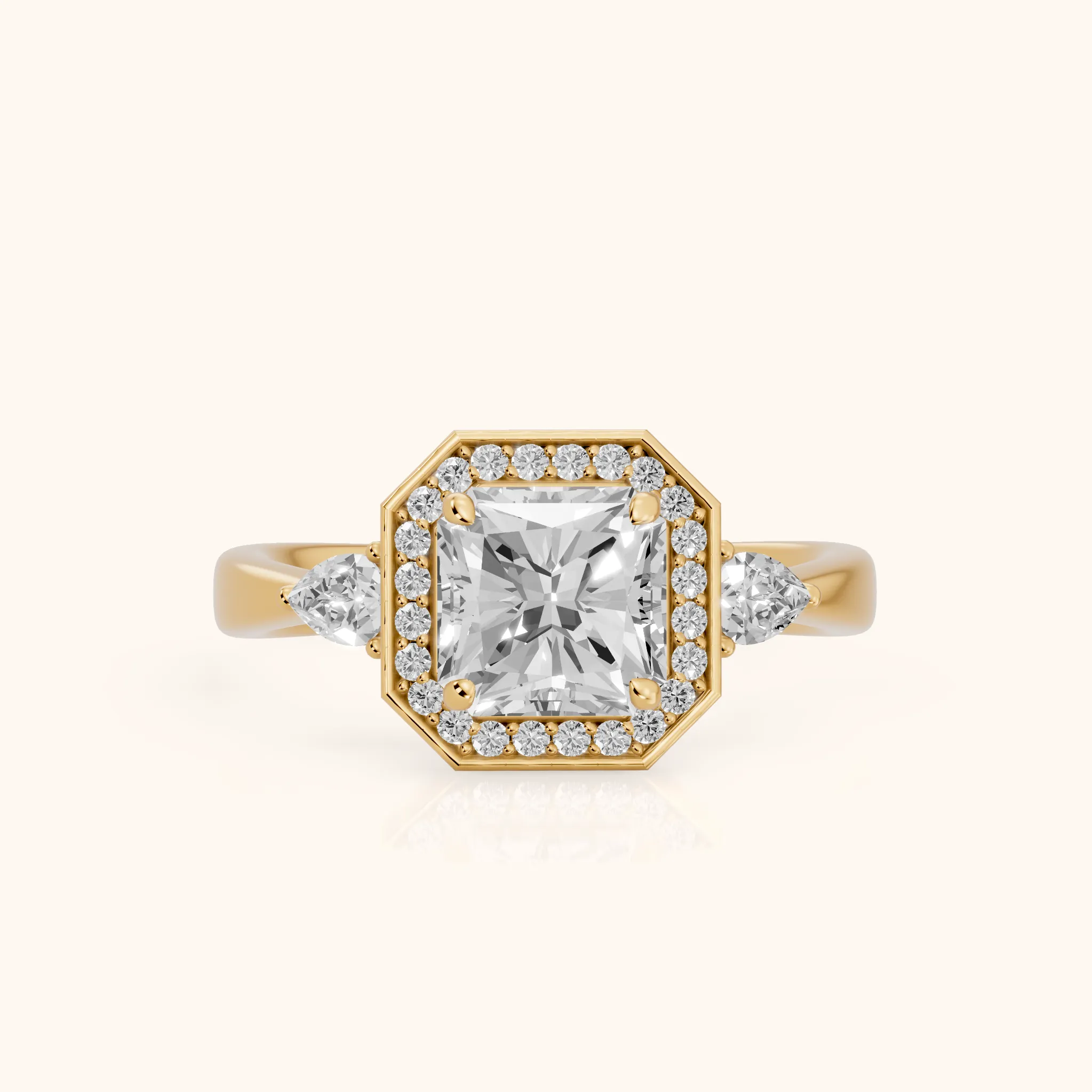 Eliza Halo Sidestone Radiant Diamond Engagement Ring in Yellow Gold — view 1
