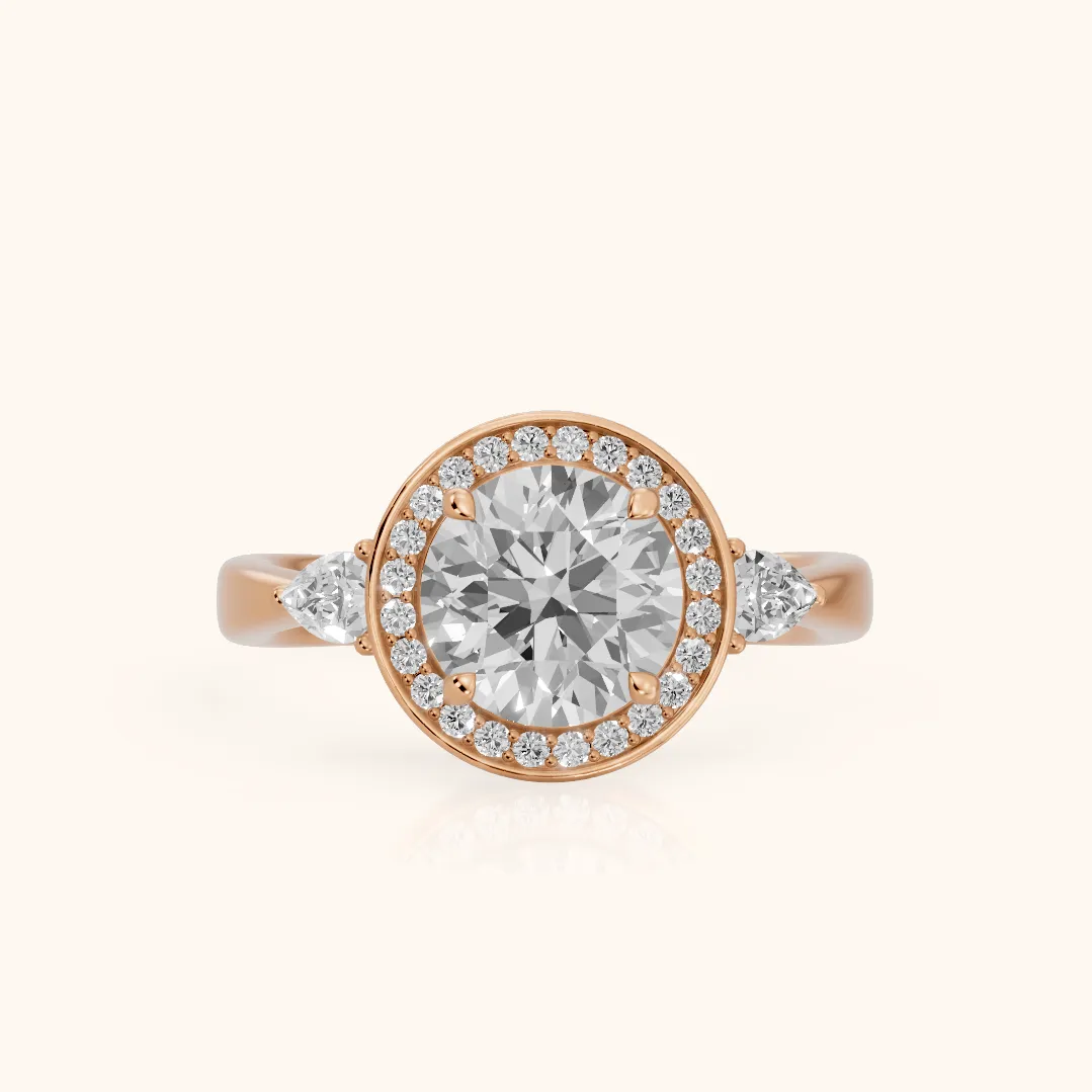 Eliza Halo Sidestone Round Diamond Engagement Ring in Rose Gold — view 2