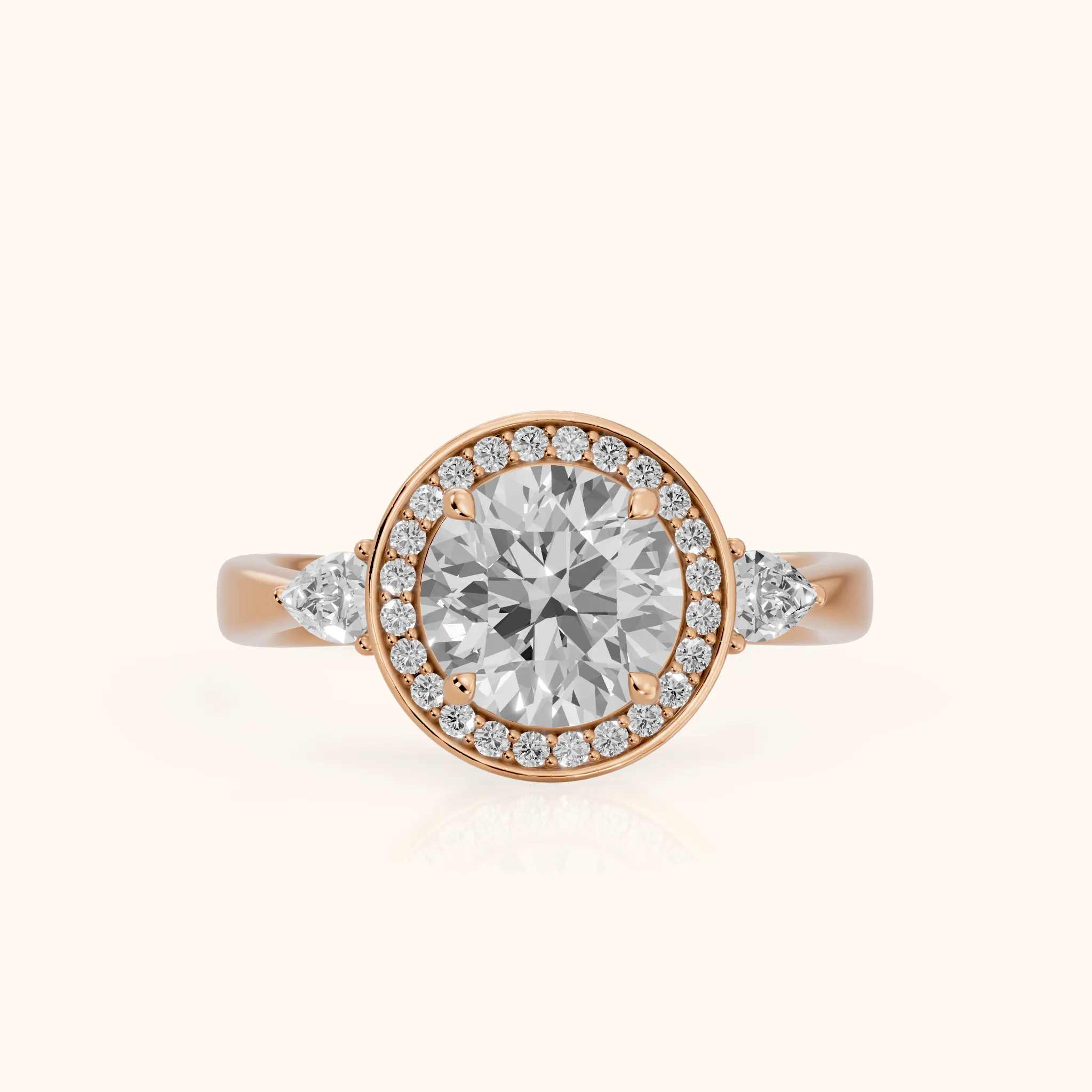 Eliza Halo Sidestone Round Diamond Engagement Ring in Rose Gold — view 1
