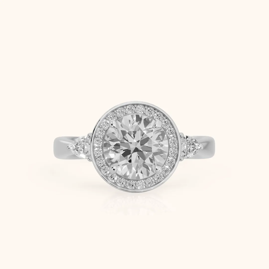 Eliza Halo Sidestone Round Diamond Engagement Ring in Silver — view 2