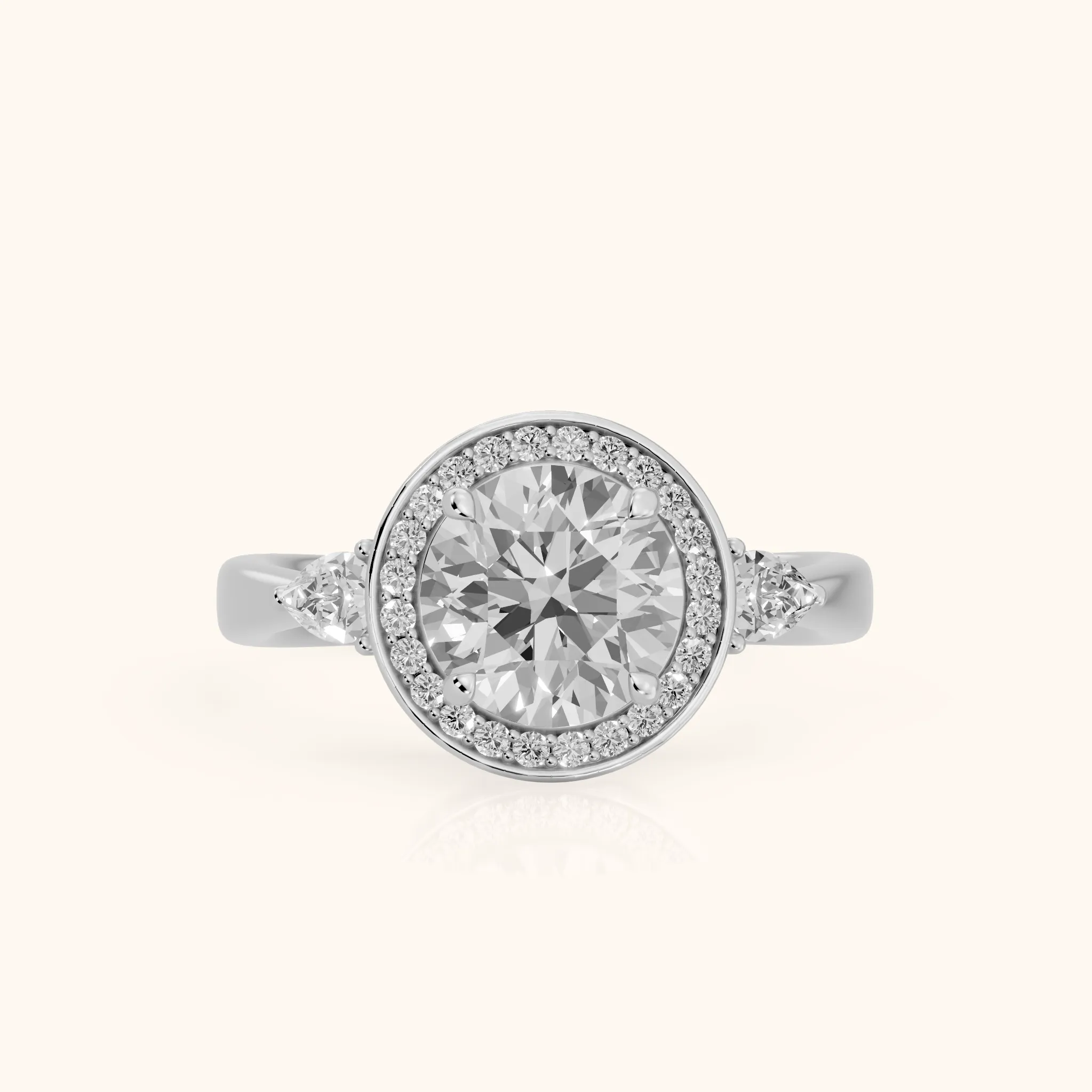 Eliza Halo Sidestone Round Diamond Engagement Ring in Silver — view 1