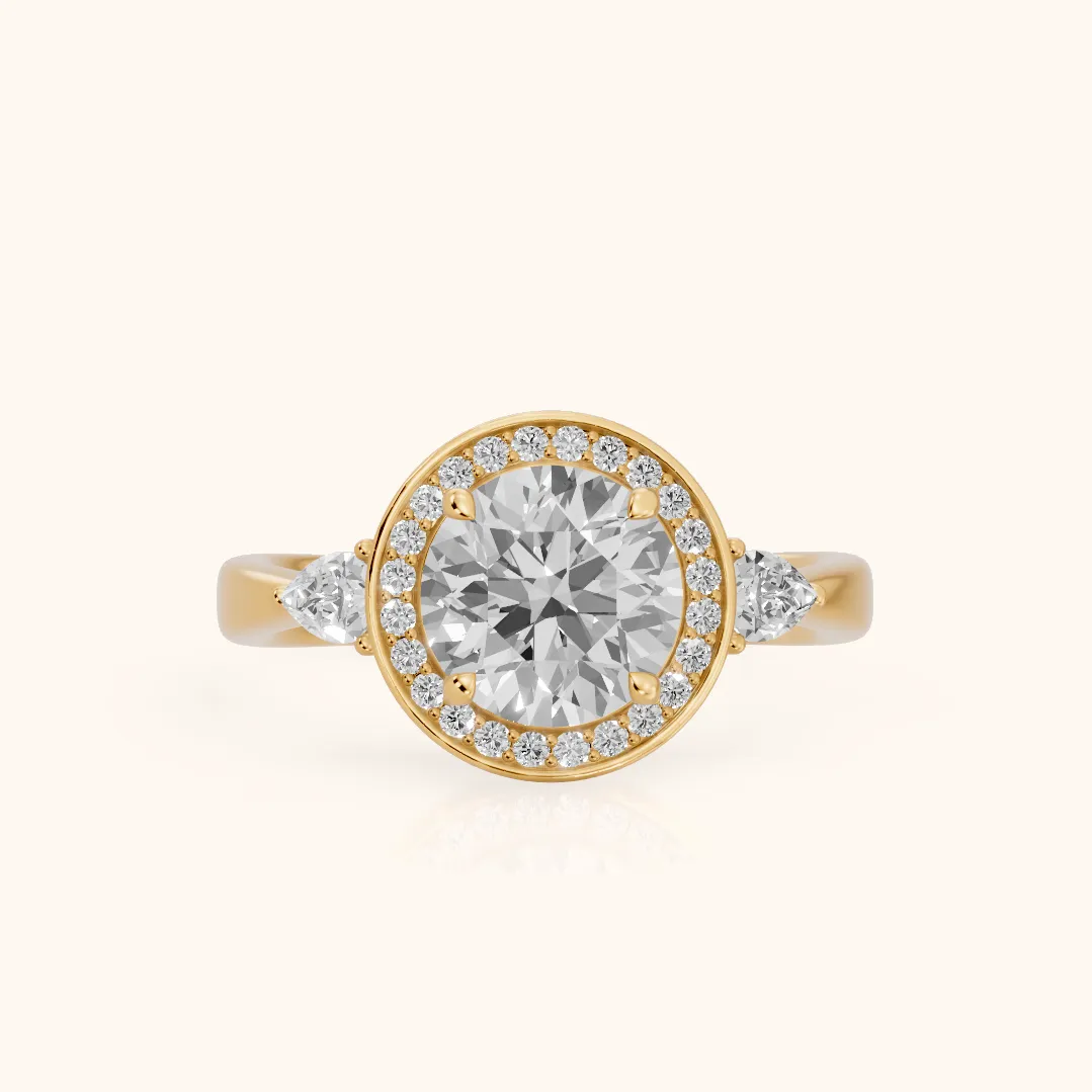 Eliza Halo Sidestone Round Diamond Engagement Ring in Yellow Gold — view 2