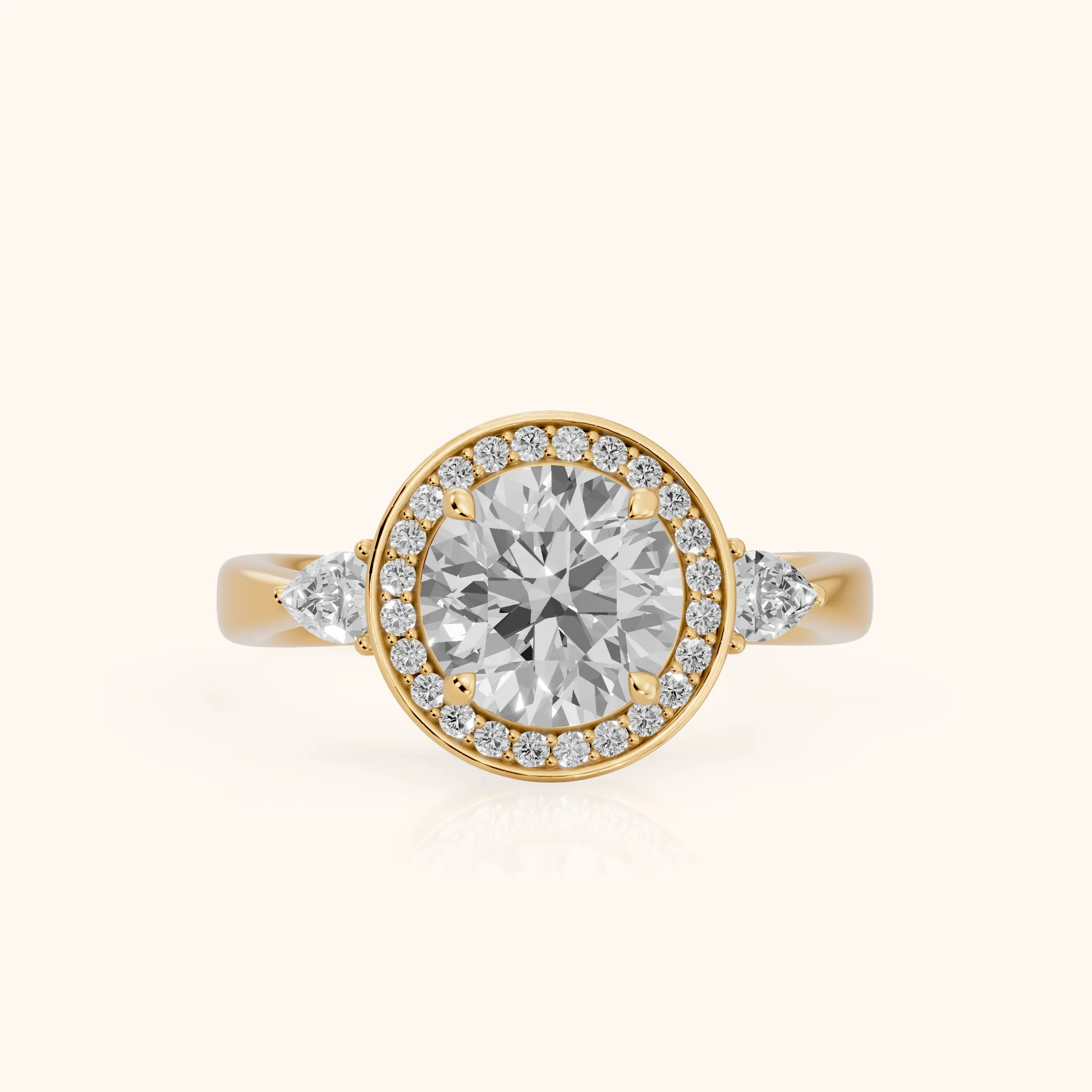 Eliza Halo Sidestone Round Diamond Engagement Ring in Yellow Gold — view 1