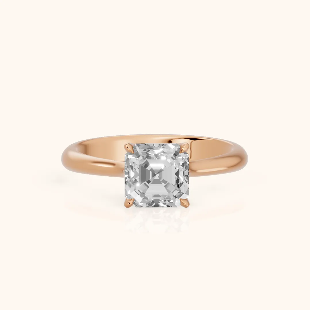 Evie Solitaire Six-Prong Asscher Diamond Engagement Ring in Rose Gold — view 2