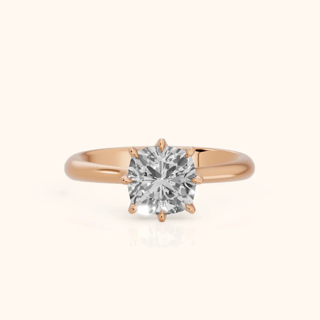 Evie Solitaire Six-Prong Cushion Diamond Engagement Ring in Rose Gold — view 2