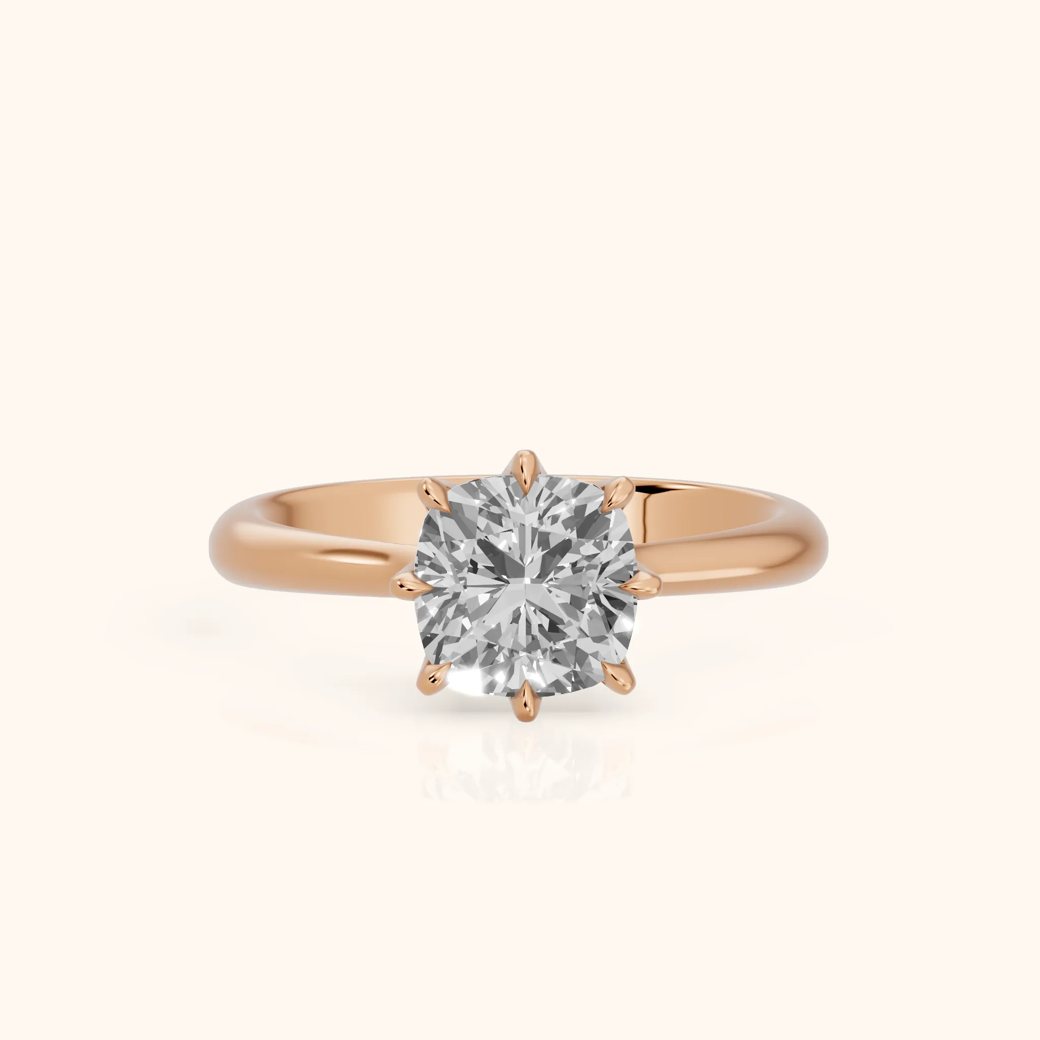 Evie Solitaire Six-Prong Cushion Diamond Engagement Ring in Rose Gold — view 1
