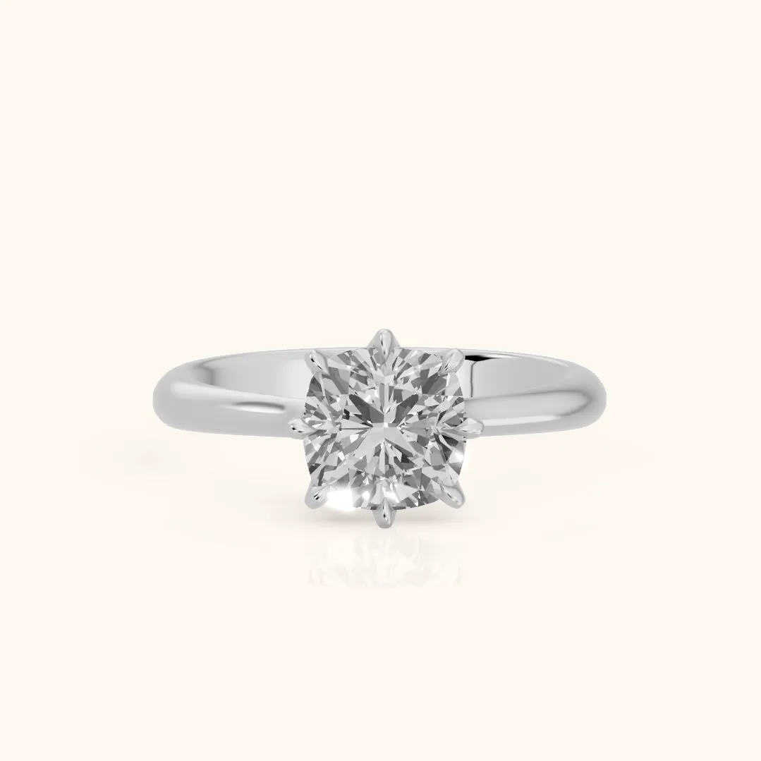 Evie Solitaire Six-Prong Cushion Diamond Engagement Ring in Silver — view 2