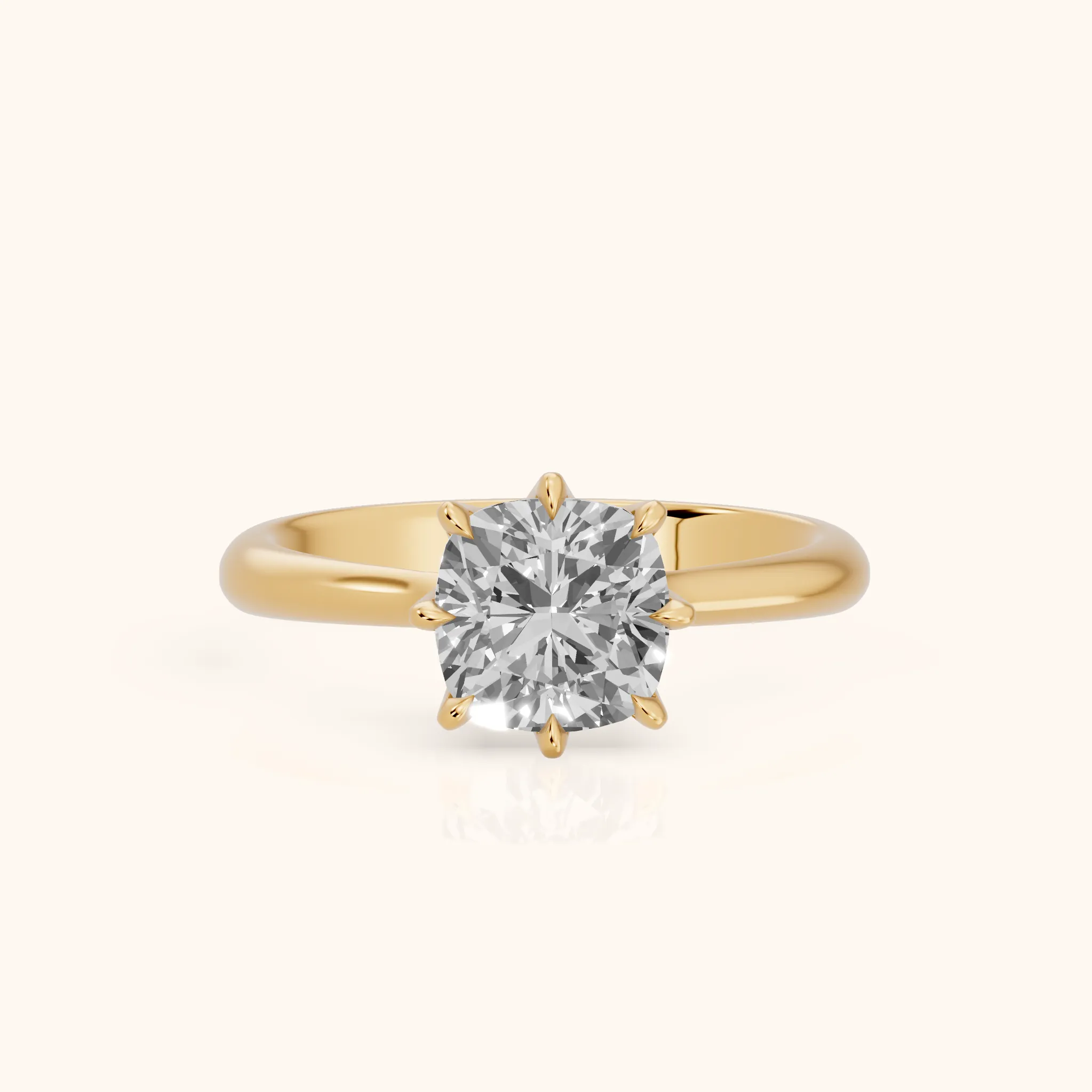 Evie Solitaire Six-Prong Cushion Diamond Engagement Ring in Yellow Gold — view 1